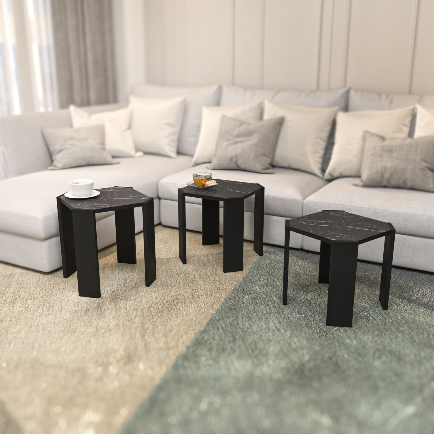 Masuta de cafea, Hanah Home, pal melaminat, negru marmura, 44.5x44.5x41 cm — imaginea 3