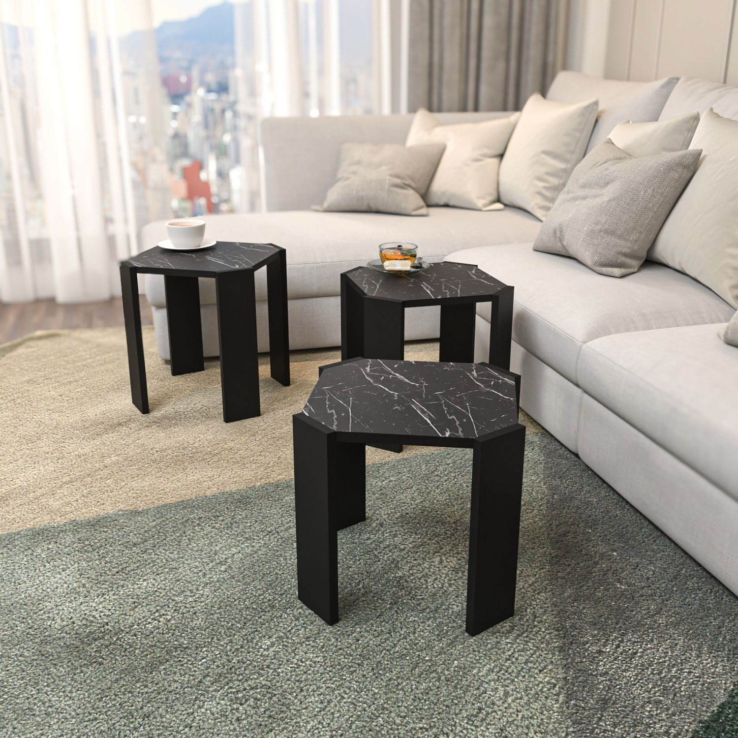Masuta de cafea, Hanah Home, pal melaminat, negru marmura, 44.5x44.5x41 cm — imaginea 8