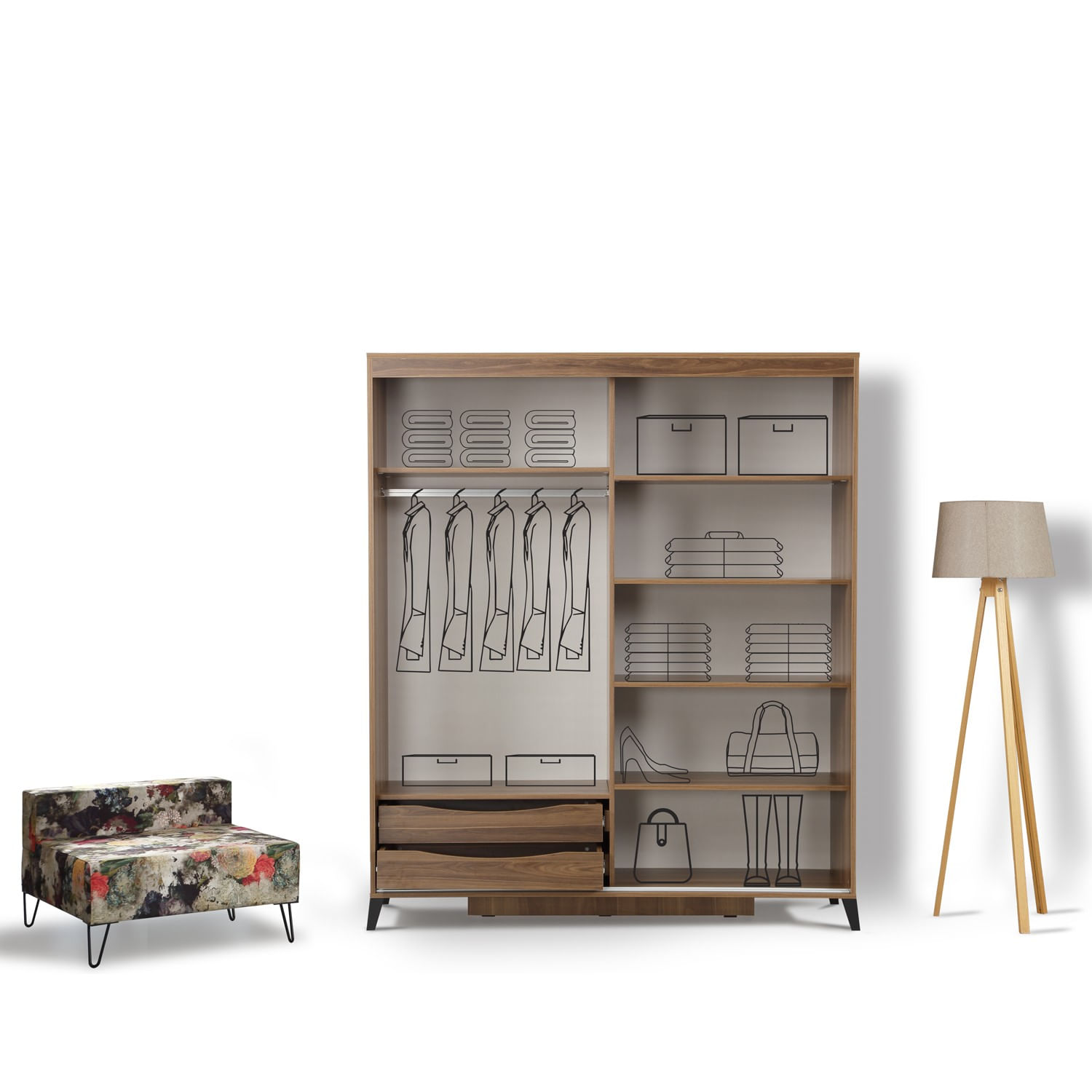 Dulap, Hanah Home, pal melaminat, nuc, 170x60x216 cm — imaginea 2