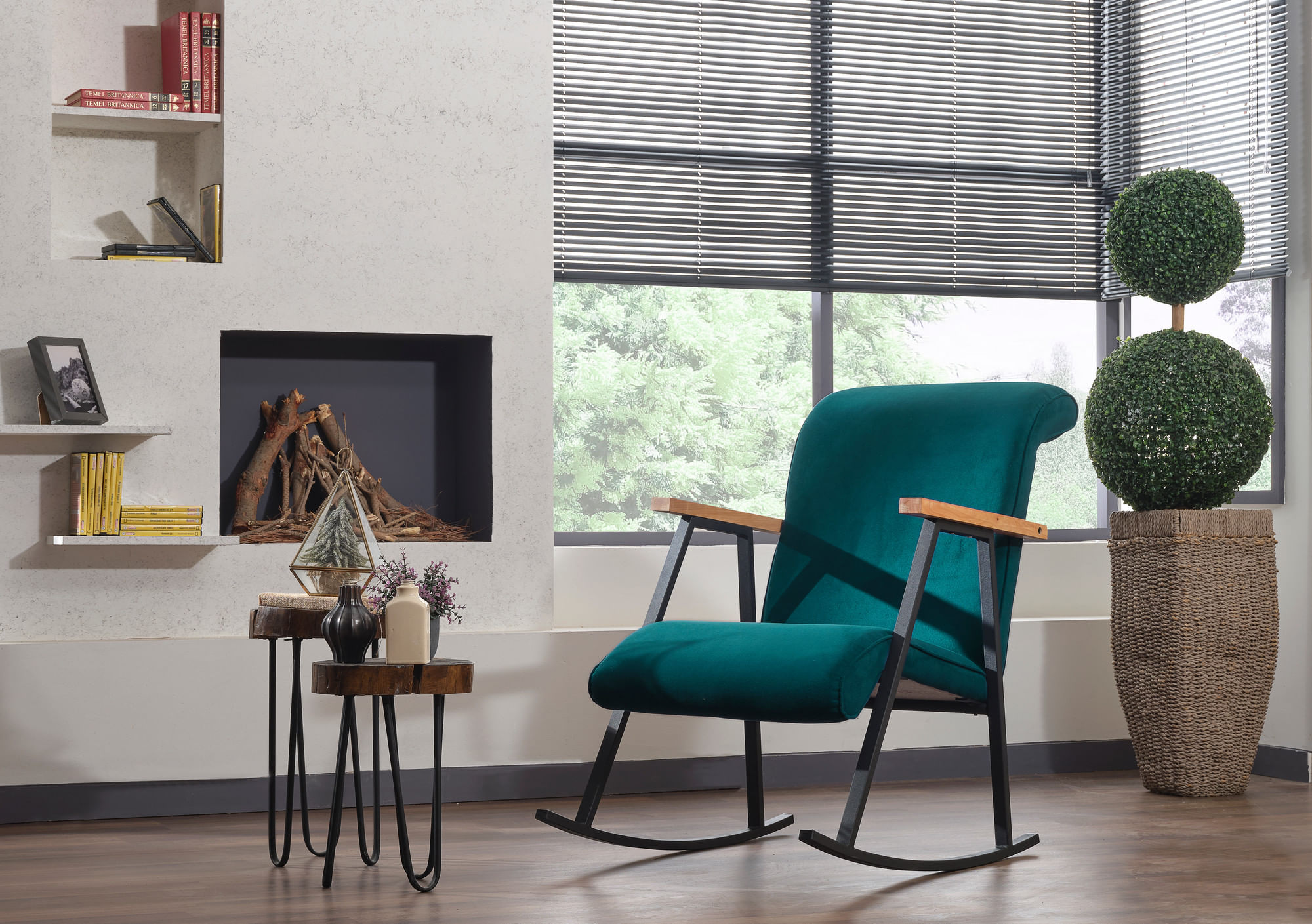 Fotoliu balansoar, Hanah Home, metal, albastru petrol, 65x55x44 cm — imaginea 5