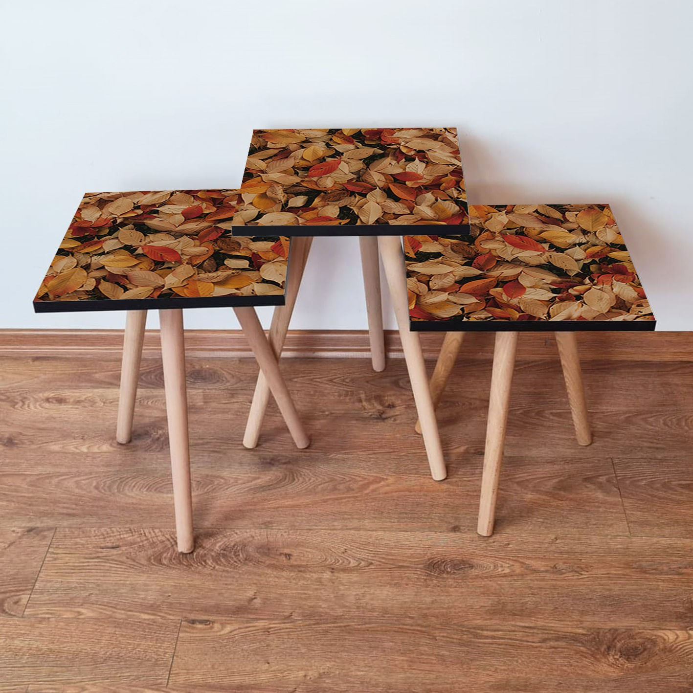 Set masute de cafea, Hanah Home, mdf, camel, maro, rosu claret, 35x35x52 cm