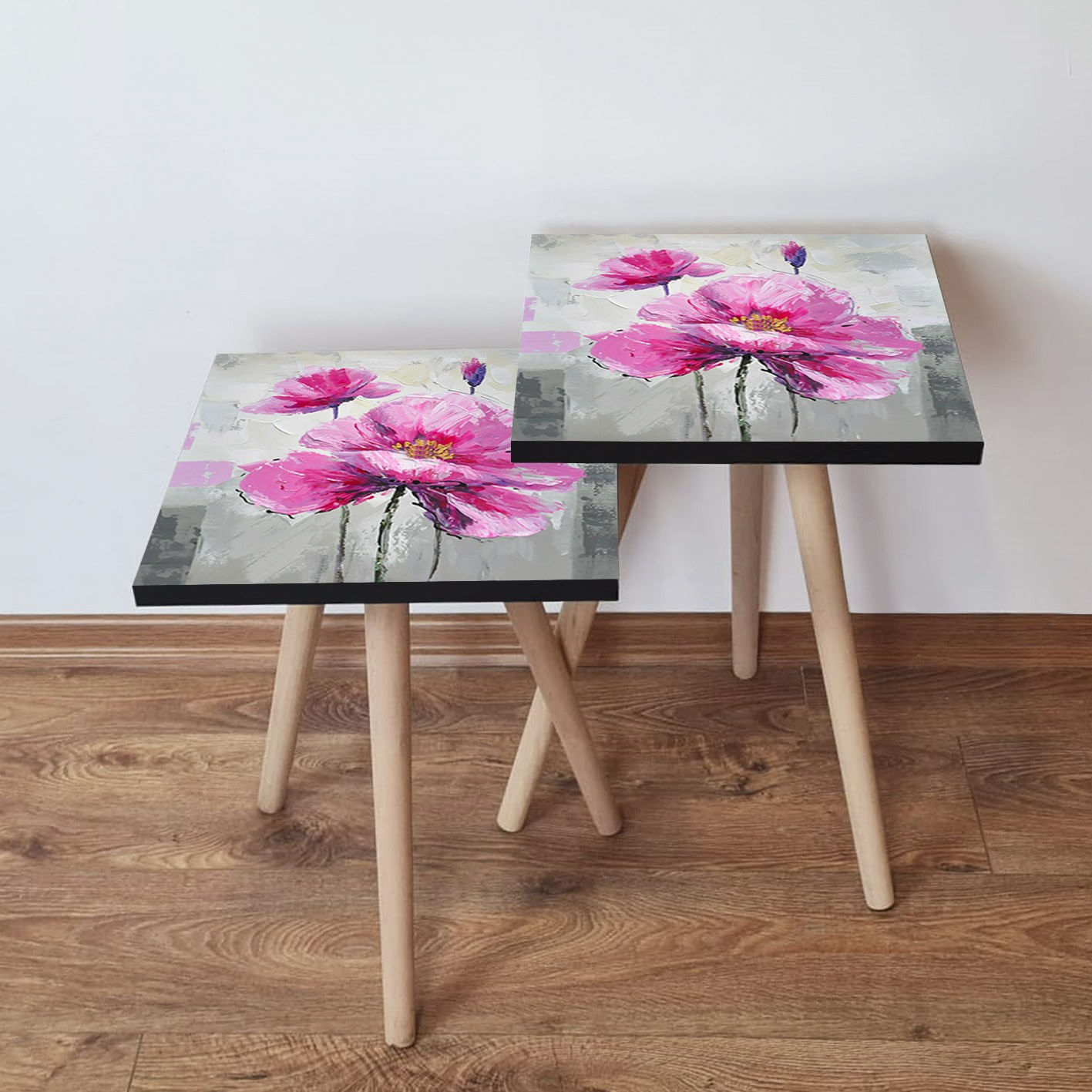 Set masute de cafea cuib, Hanah Home, mdf, roz mov galben gri, 35x47x35 cm, 35x42x35 cm