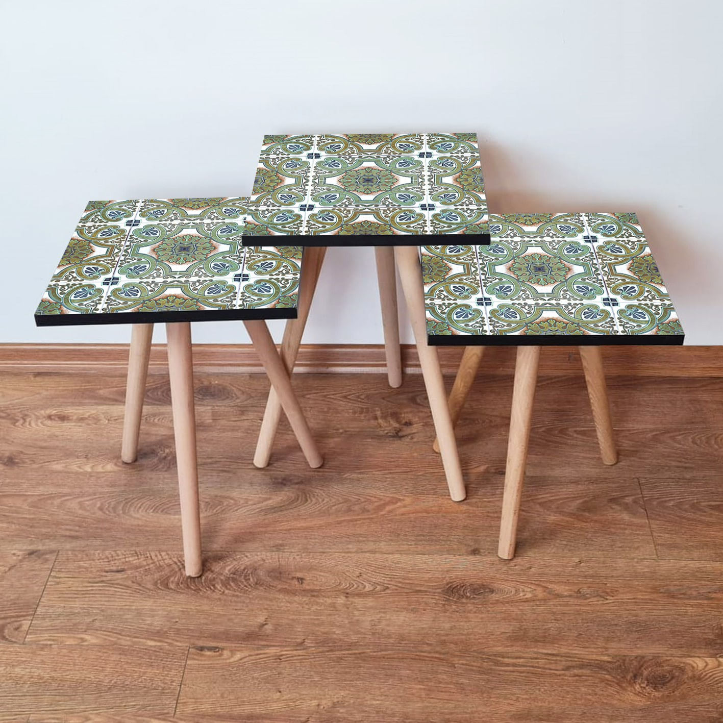 Set masute de cafea, Hanah Home, mdf, multicolor, picioare lemn fag, 35x52x35 cm
