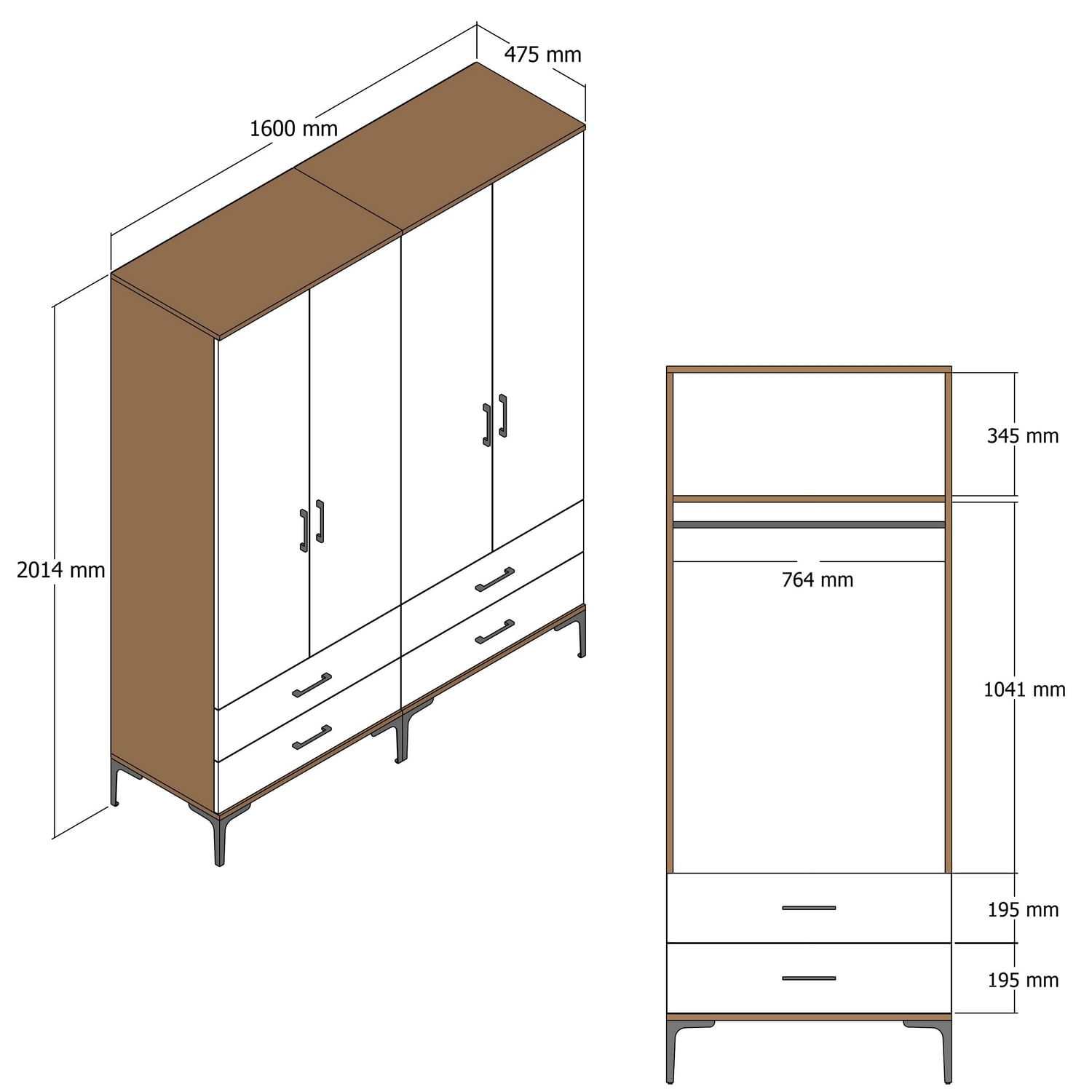 Sifonier, Hanah Home, pal melaminat, nuc, 160x47.5x201.4 cm, 845HCT5487 — imaginea 4