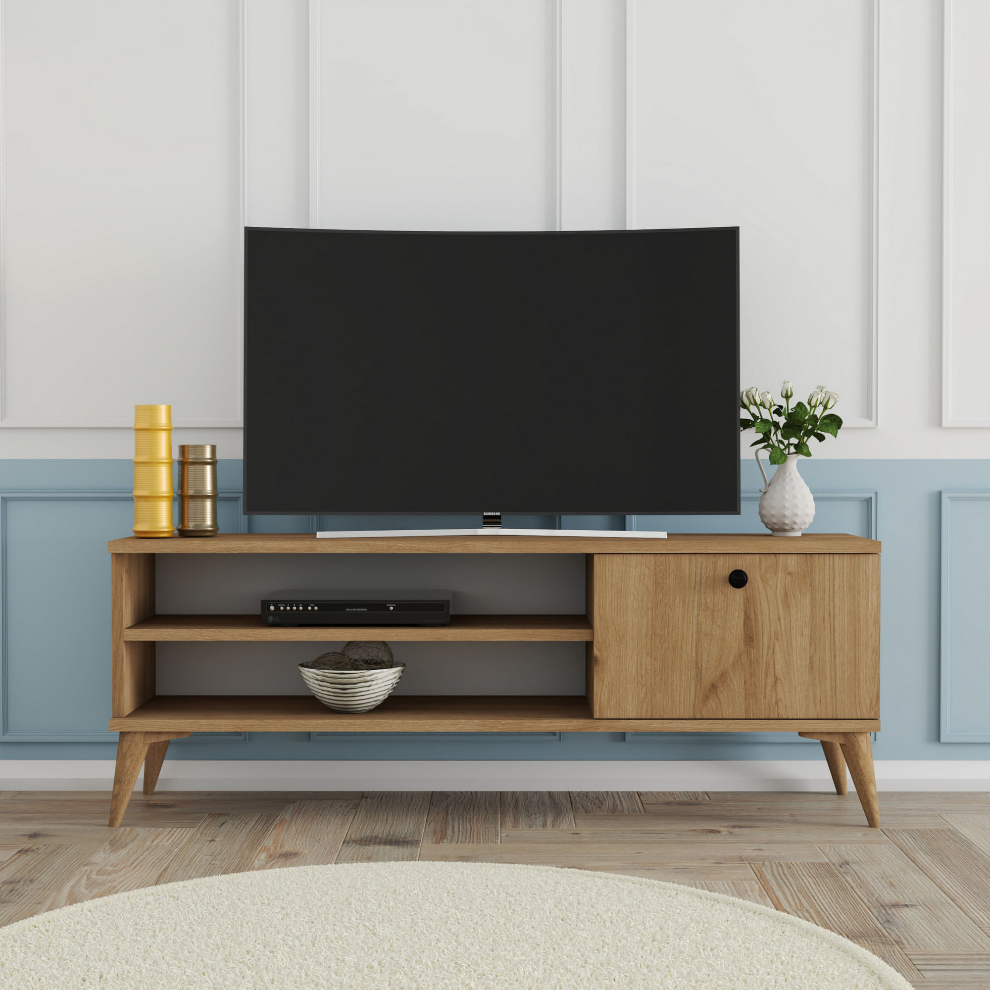Comoda tv, Hanah Home, pal melaminat, stejar, 120x44.6x29.5 cm