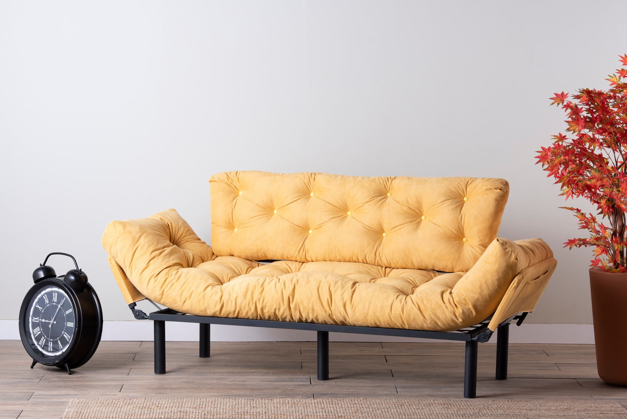 Canapea extensibila 3 locuri, Hanah Home, metal, mustar, 185x85x70 cm