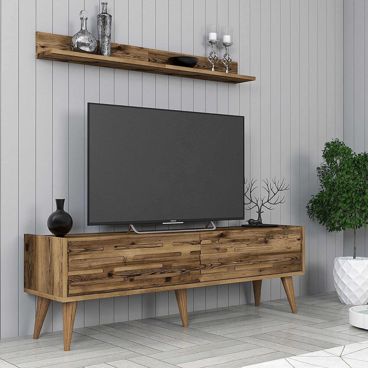 Corp tv, Hanah Home, pal melaminat, nuc, 140x35x45 cm — imaginea 2