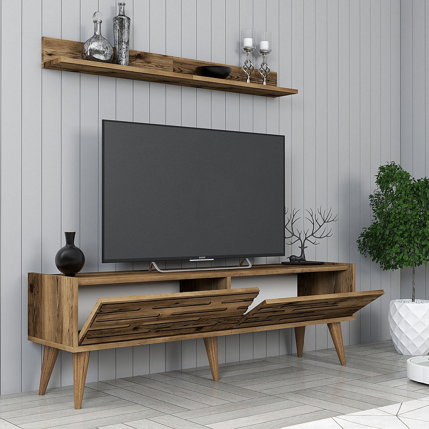 Corp tv, Hanah Home, pal melaminat, nuc, 140x35x45 cm — imaginea 6