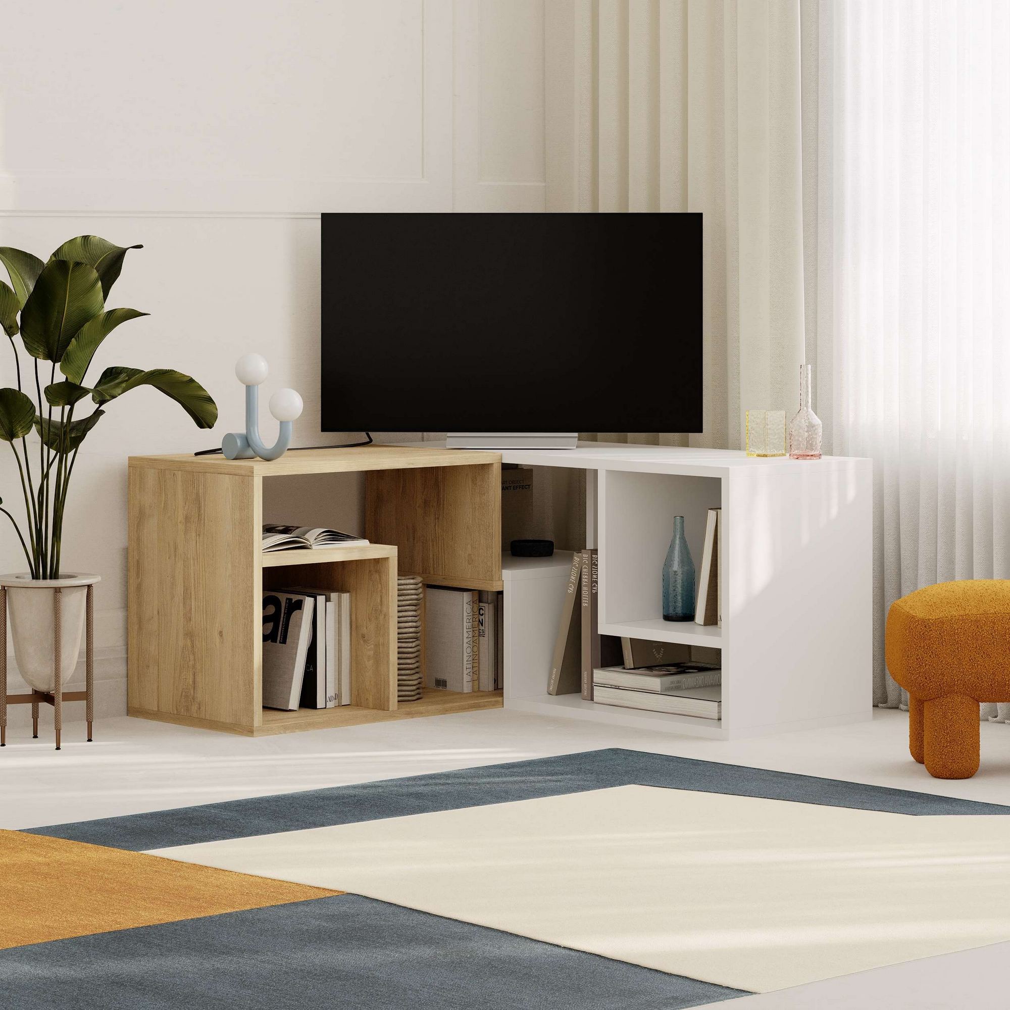 Comoda tv, Hanah Home, pal melaminat, stejar safir si alb, 145x35x44.8 cm — imaginea 5
