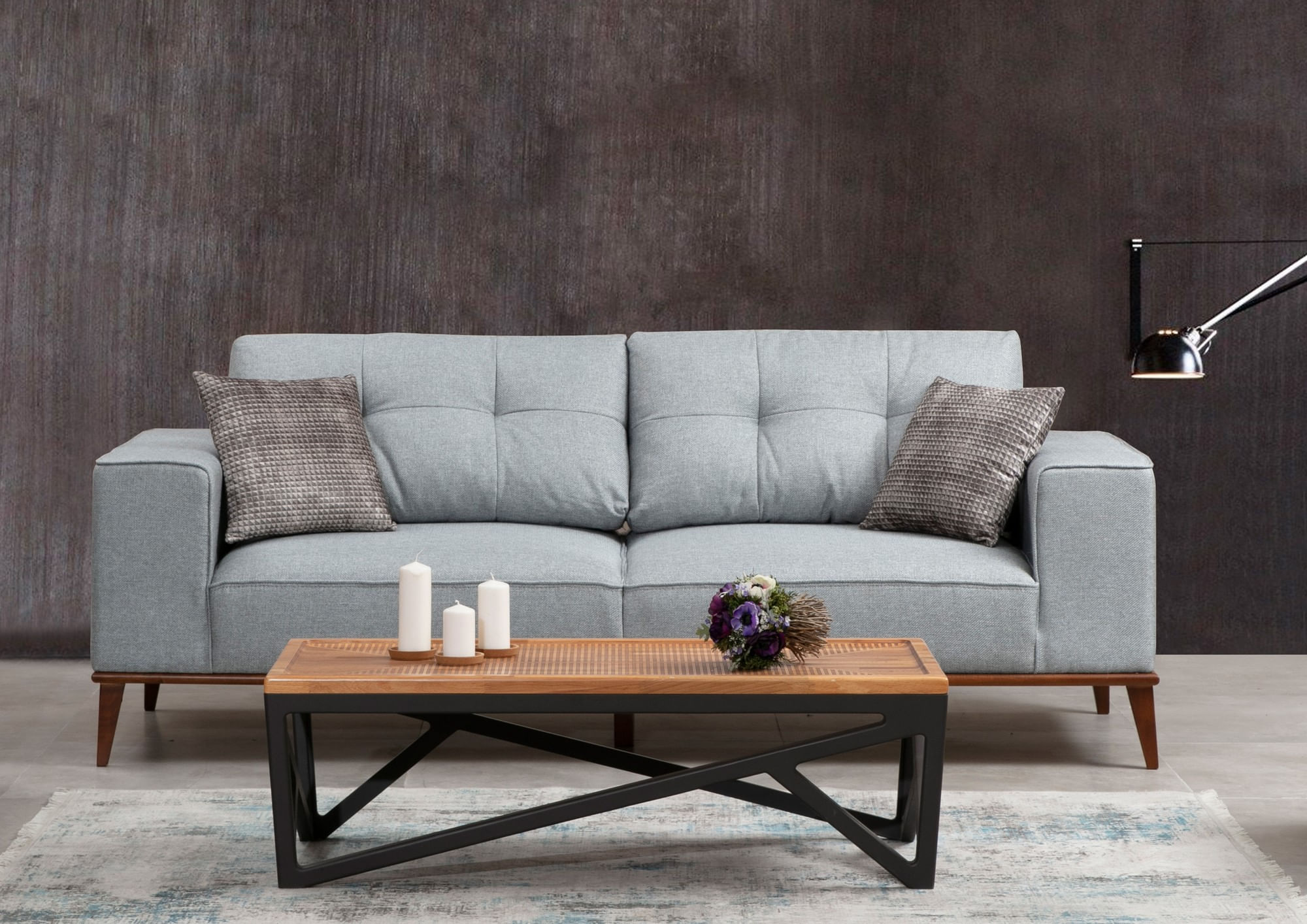 Canapea extensibila 3 locuri, Hanah Home, lemn fag si PAL, gri, 223x91x85 cm — imaginea 3