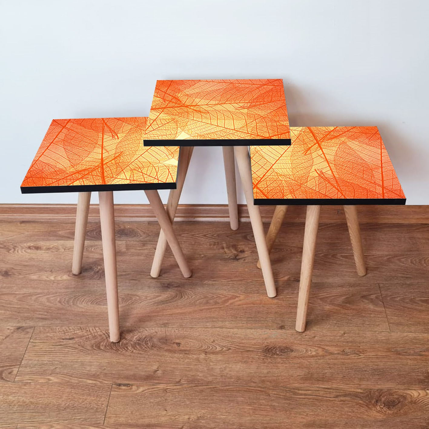 Set masute de cafea, Hanah Home, mdf, portocaliu si galben, 3 piese, 35x35x52 cm