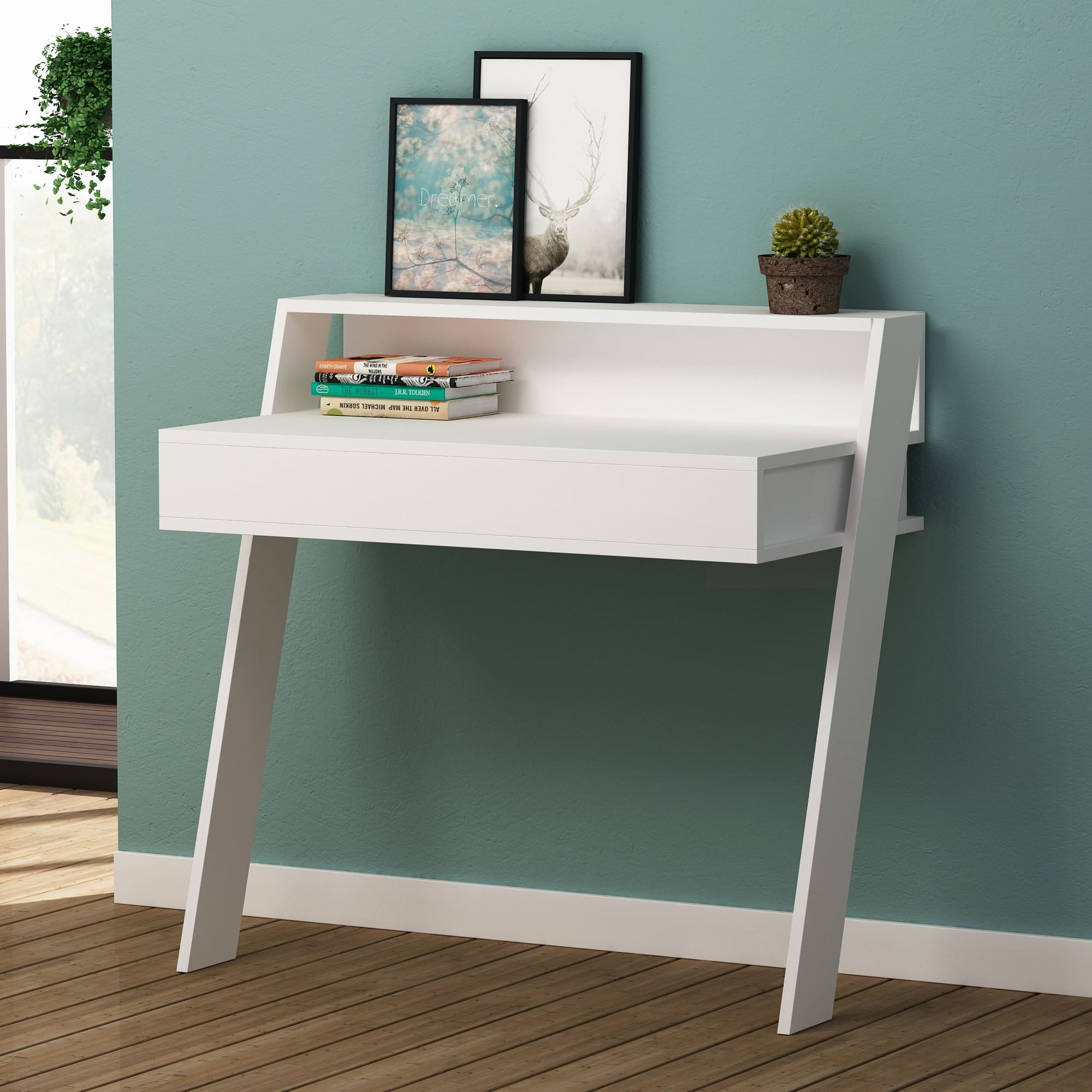 Birou de studiu, Hanah Home, pal melaminat, alb, 94x50x91 cm — imaginea 4