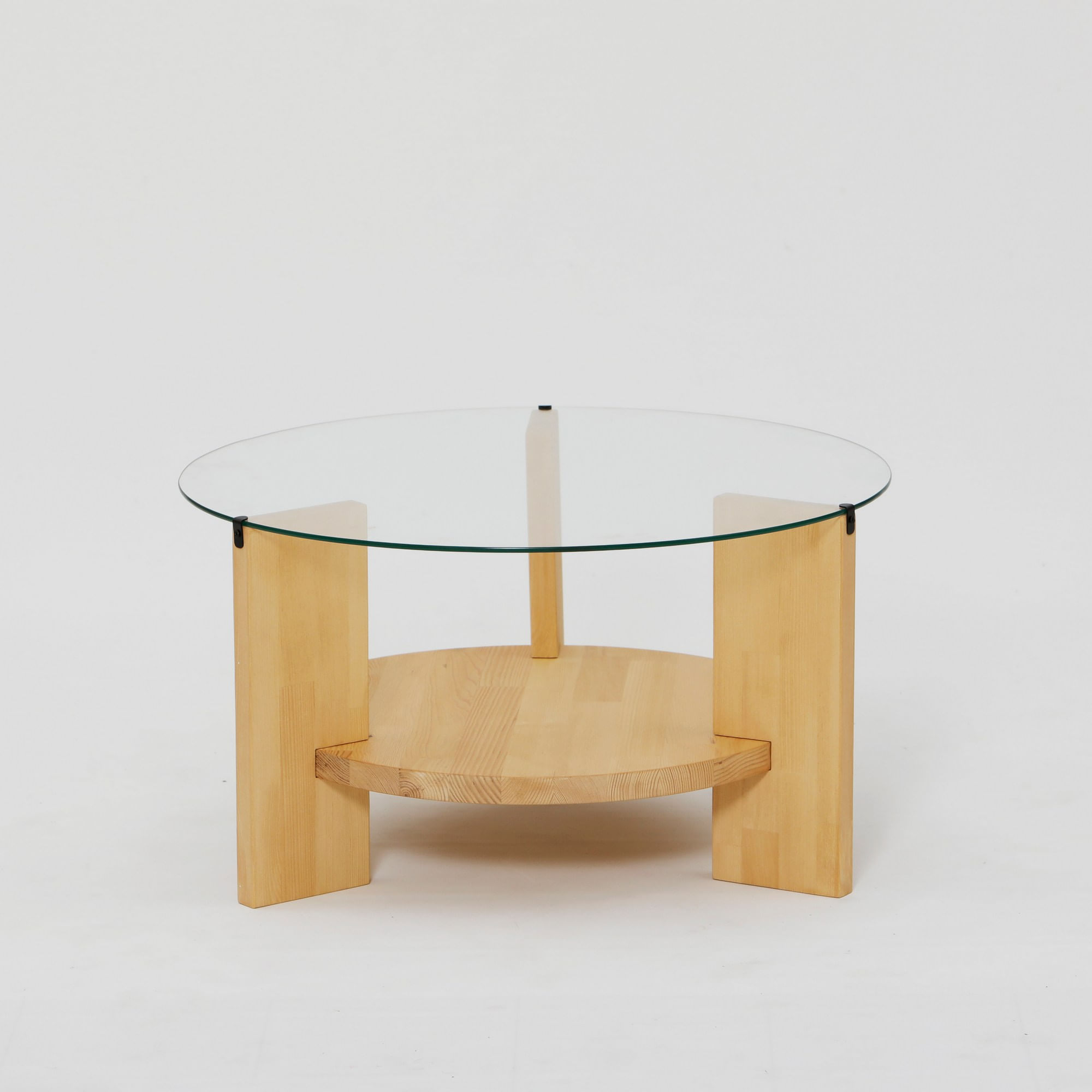 Masuta de cafea, Hanah Home, sticla temperata si lemn masiv de pin, stejar, 75x75x40 cm — imaginea 2