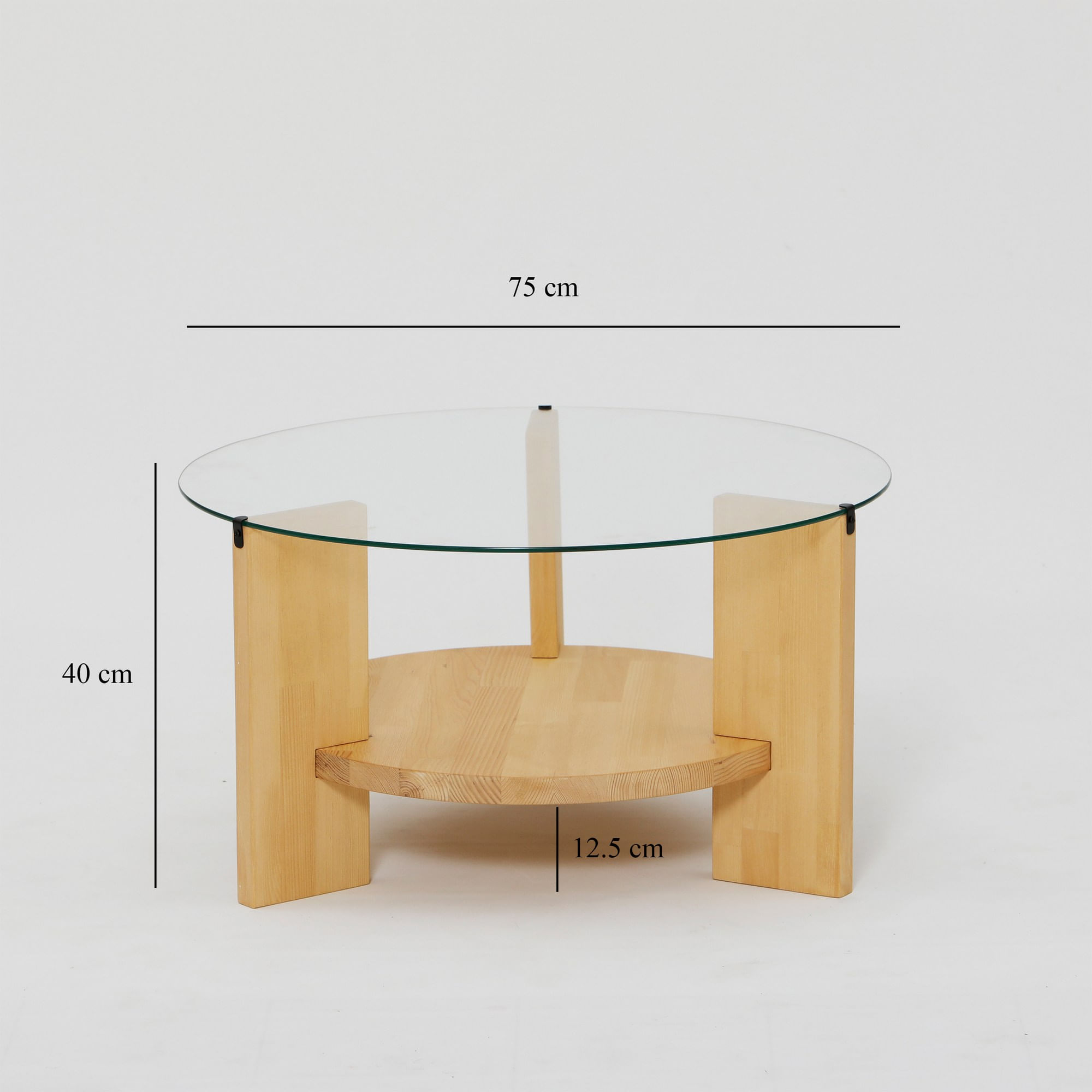 Masuta de cafea, Hanah Home, sticla temperata si lemn masiv de pin, stejar, 75x75x40 cm — imaginea 3