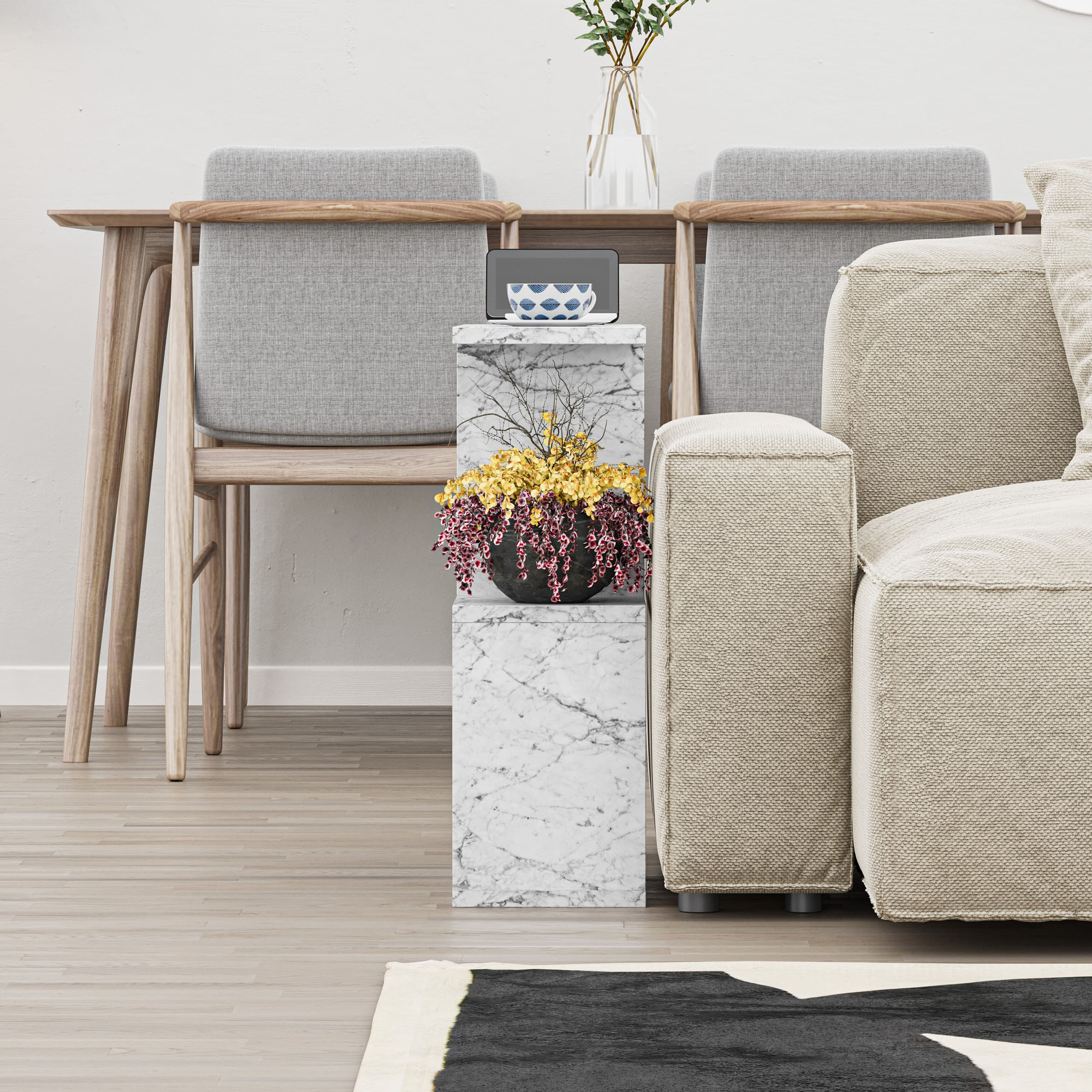Masuta de cafea, Hanah Home, pal melaminat, marmura carrara, 60x60x20 cm — imaginea 4