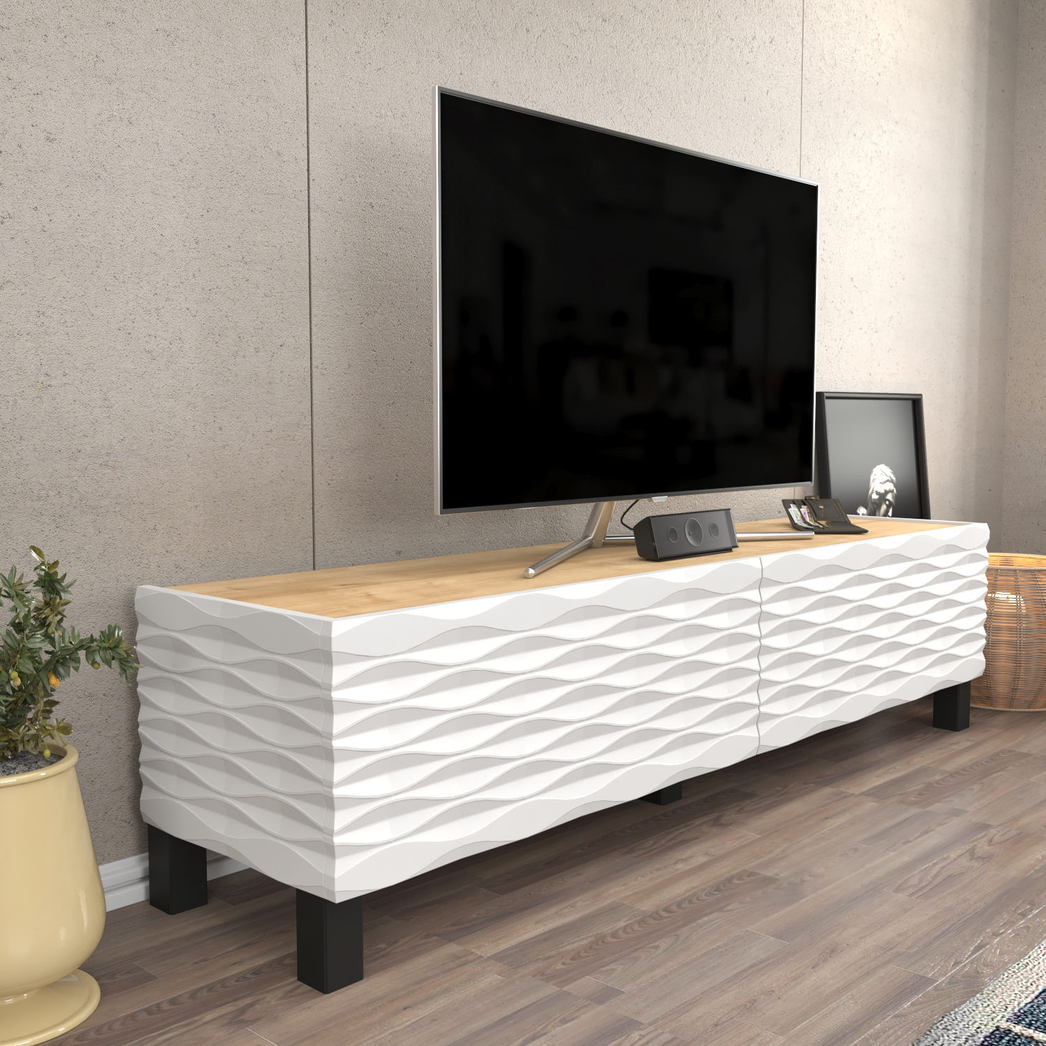 Comoda tv, Hanah Home, pal melaminat, safir si alb, 149.2x35x38 cm — imaginea 4