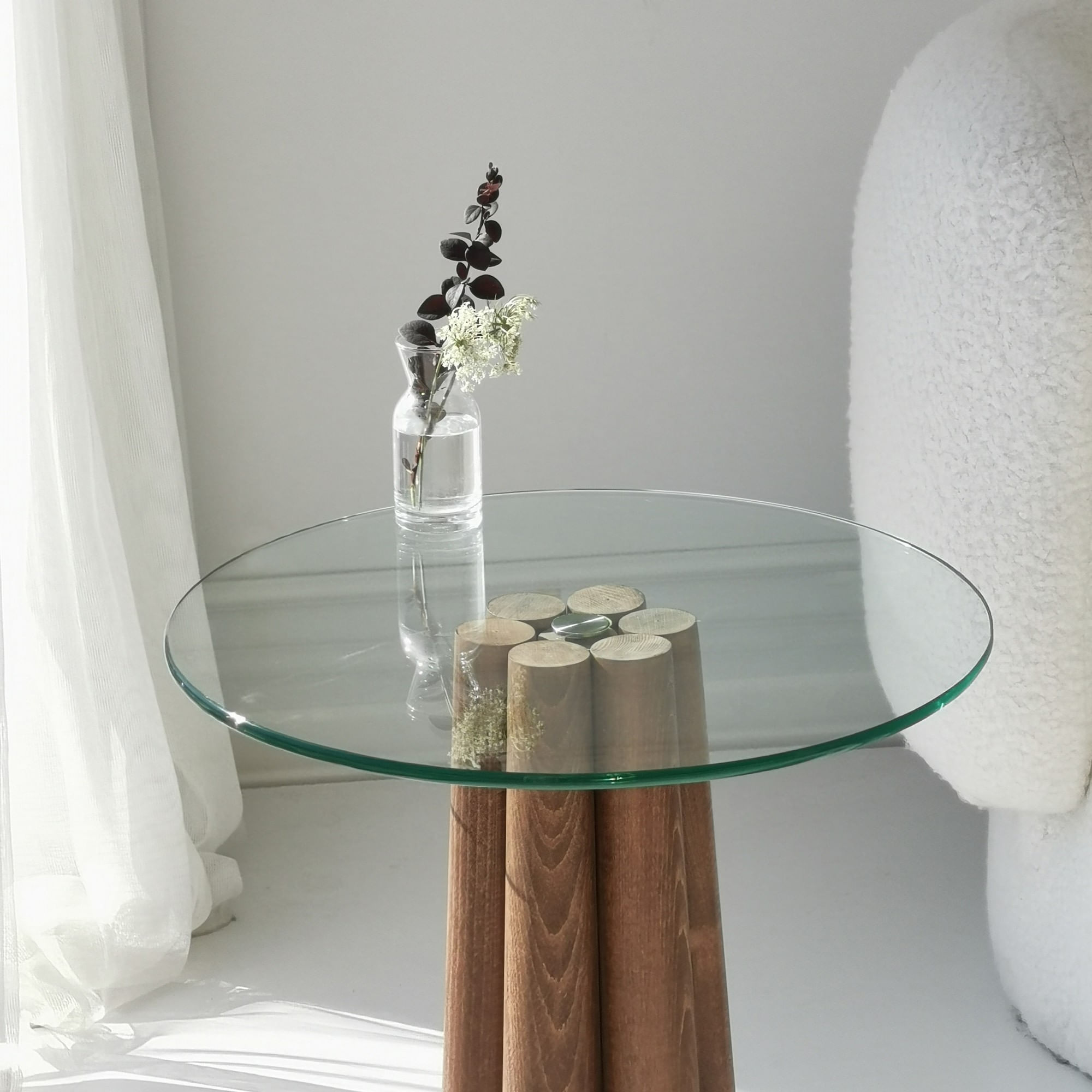 Masuta de cafea, Hanah Home, fag, nuc si transparent, 50x50x50 cm — imaginea 2