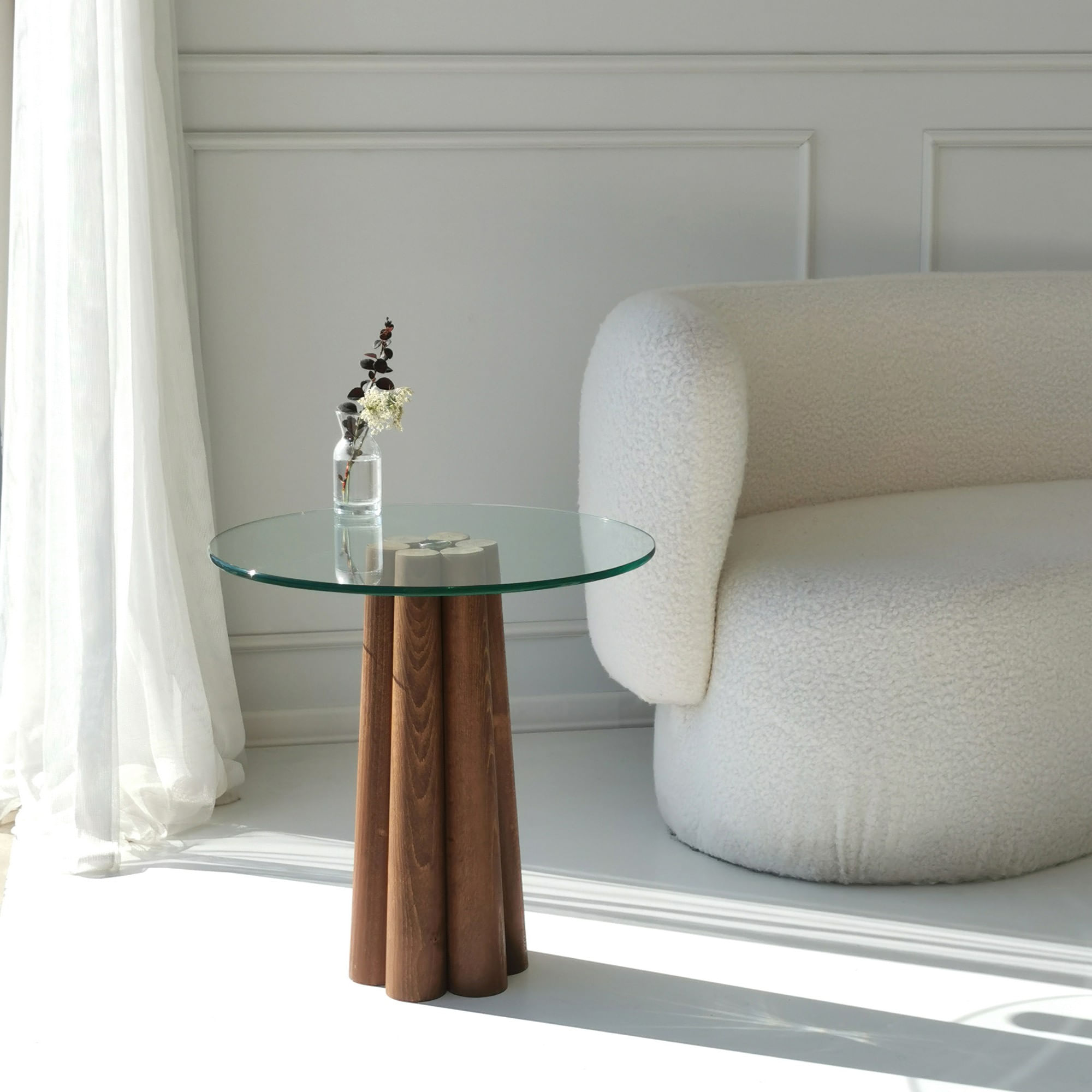 Masuta de cafea, Hanah Home, fag, nuc si transparent, 50x50x50 cm — imaginea 4