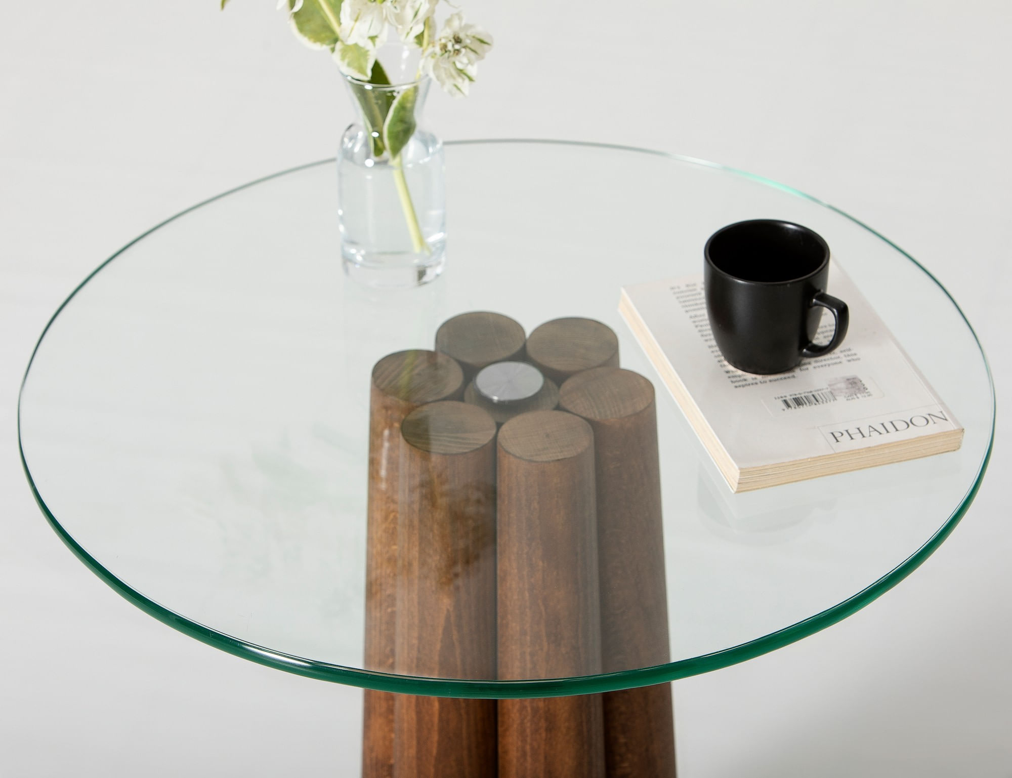Masuta de cafea, Hanah Home, fag, nuc si transparent, 50x50x50 cm — imaginea 5