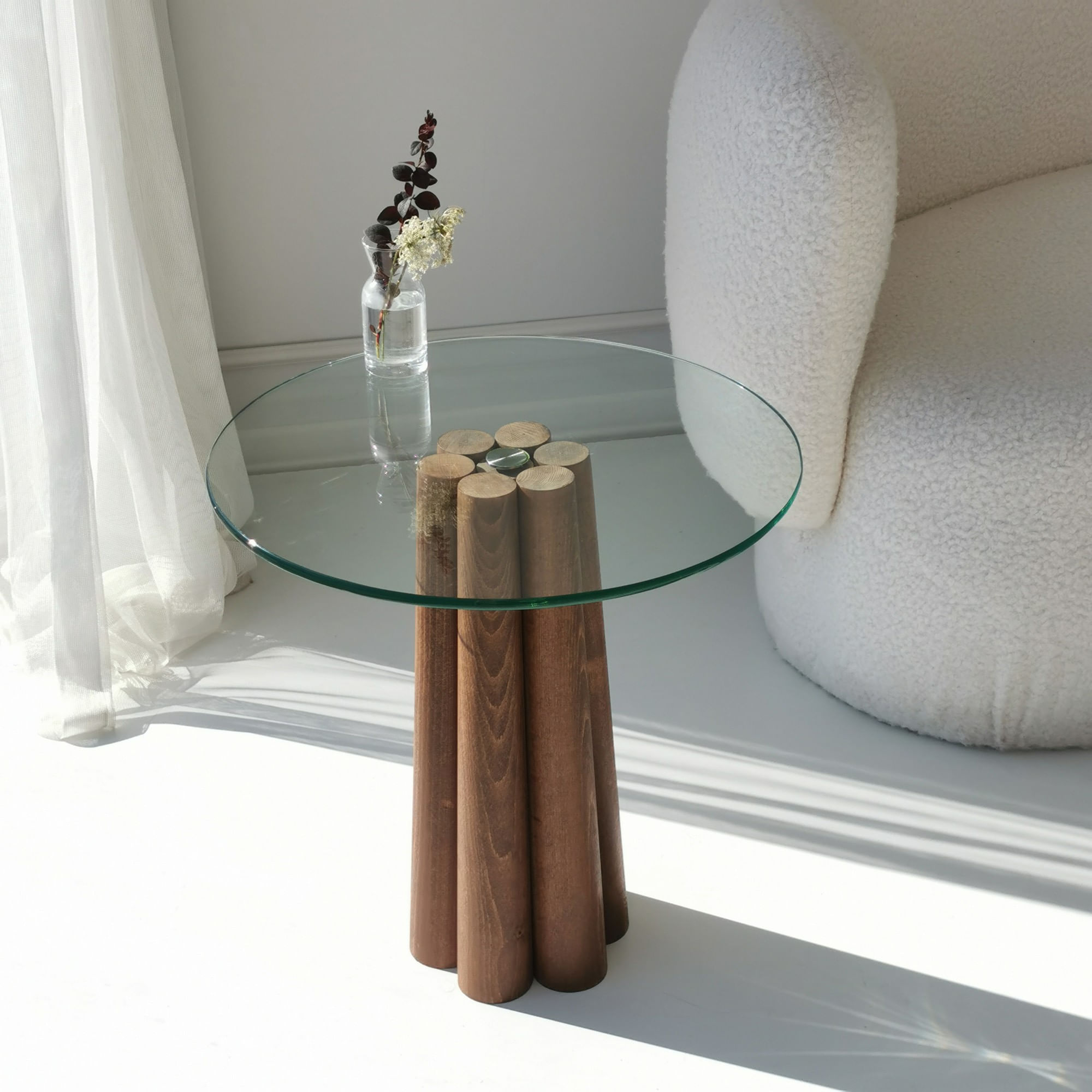 Masuta de cafea, Hanah Home, fag, nuc si transparent, 50x50x50 cm — imaginea 6