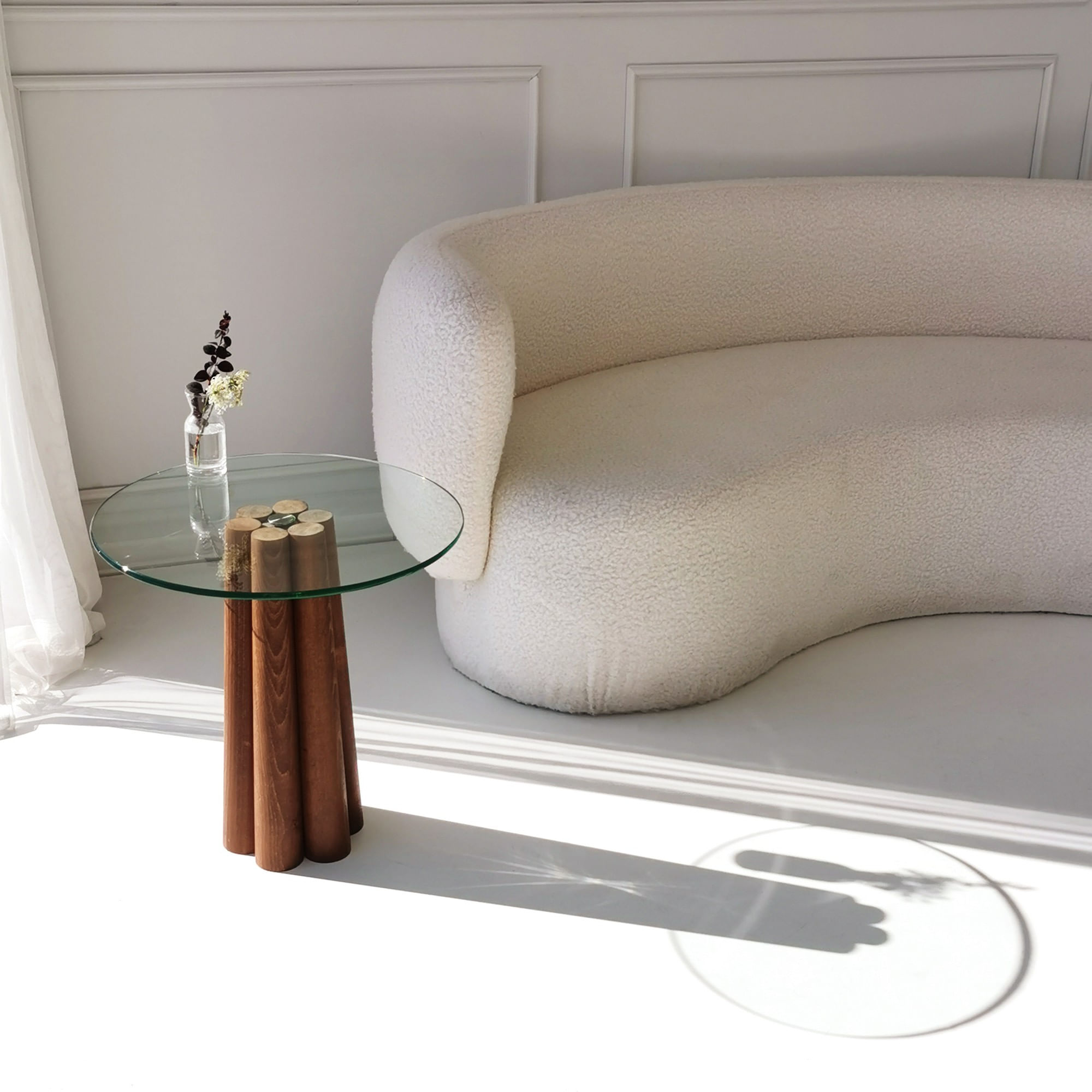 Masuta de cafea, Hanah Home, fag, nuc si transparent, 50x50x50 cm — imaginea 8