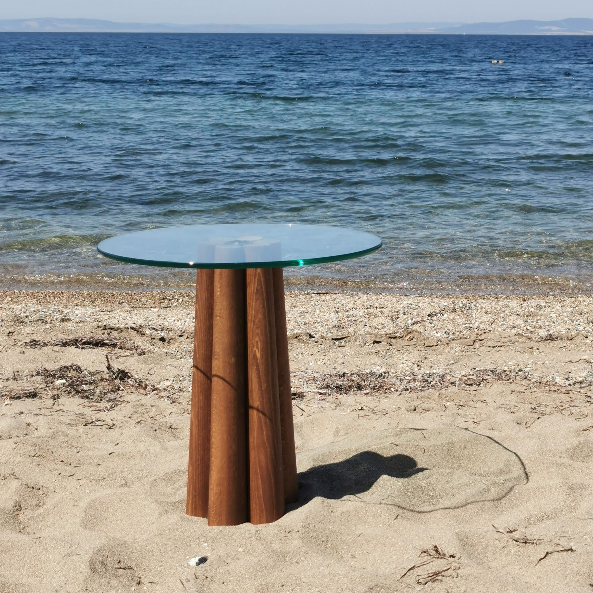 Masuta de cafea, Hanah Home, fag, nuc si transparent, 50x50x50 cm — imaginea 10