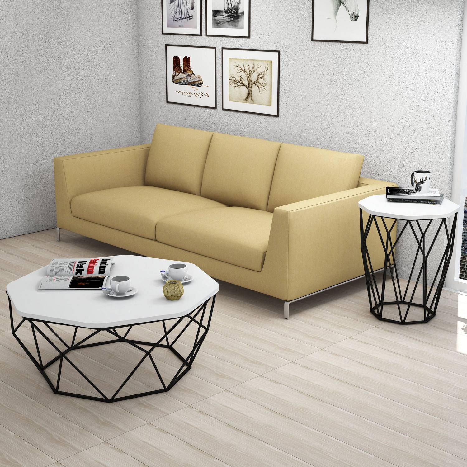 Masuta laterala, Hanah Home, panou de particule cu melamina, alb si negru, 46x46x57 cm — imaginea 5