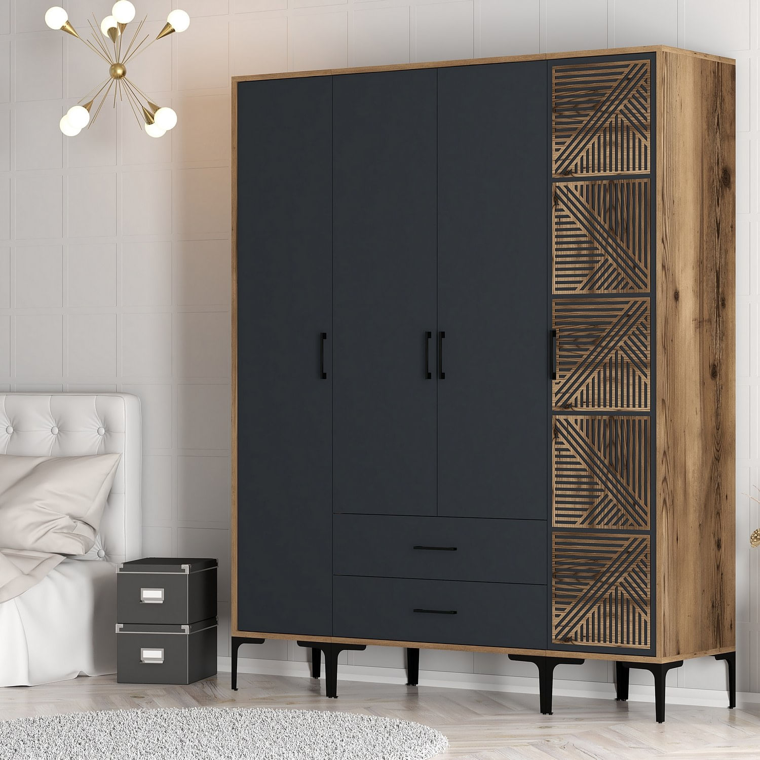 Sifonier, Hanah Home, pal melaminat, nuc si antracit, 160x47.5x201.4 cm, 845HCT5489 — imaginea 2