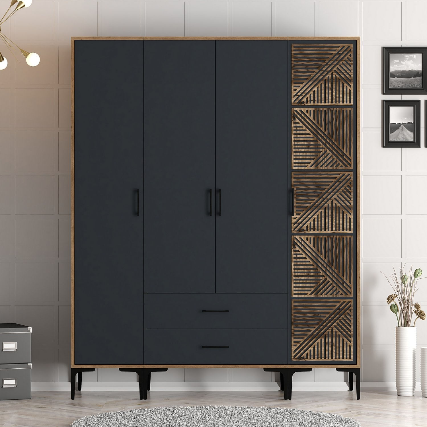 Sifonier, Hanah Home, pal melaminat, nuc si antracit, 160x47.5x201.4 cm, 845HCT5489 — imaginea 4