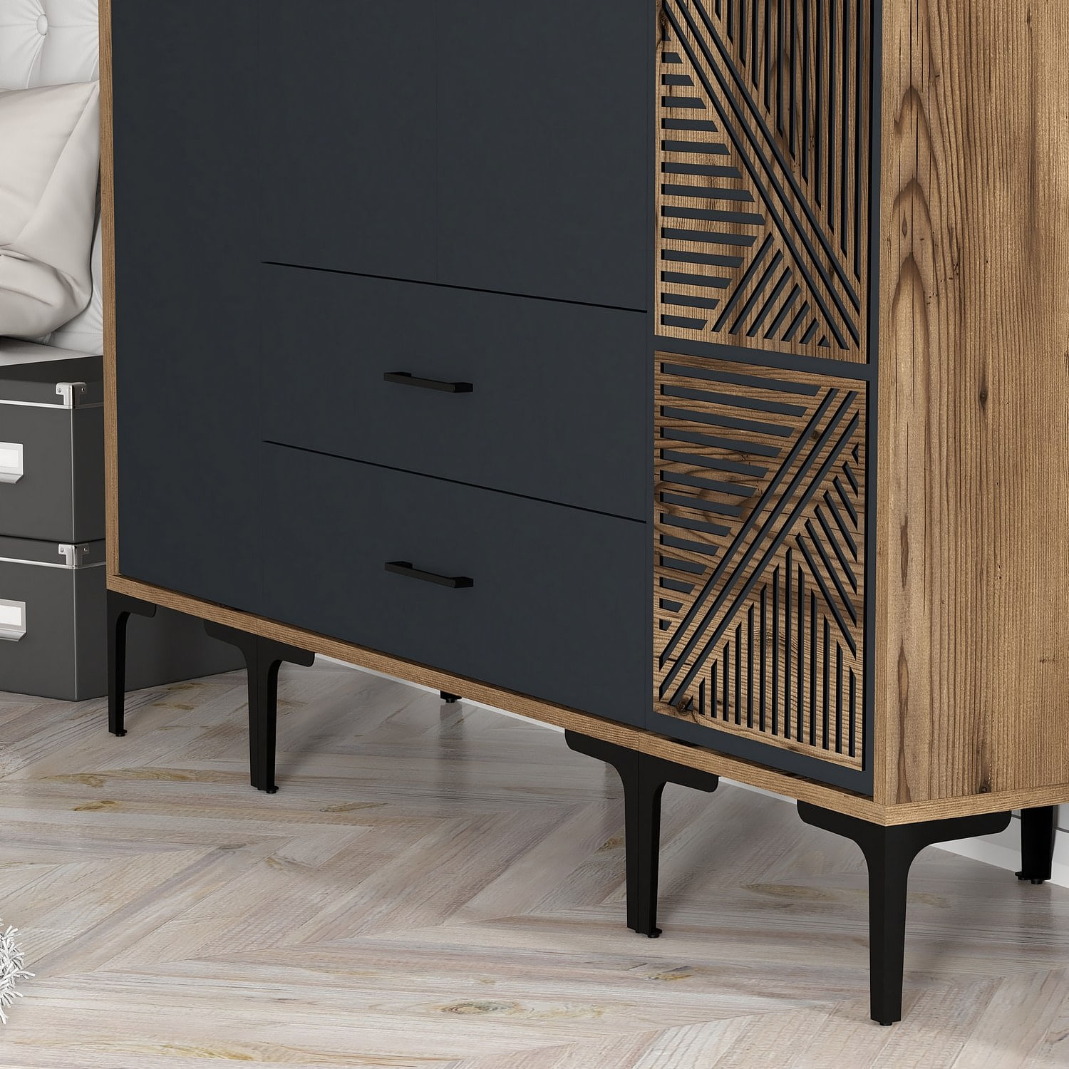 Sifonier, Hanah Home, pal melaminat, nuc si antracit, 160x47.5x201.4 cm, 845HCT5489 — imaginea 6