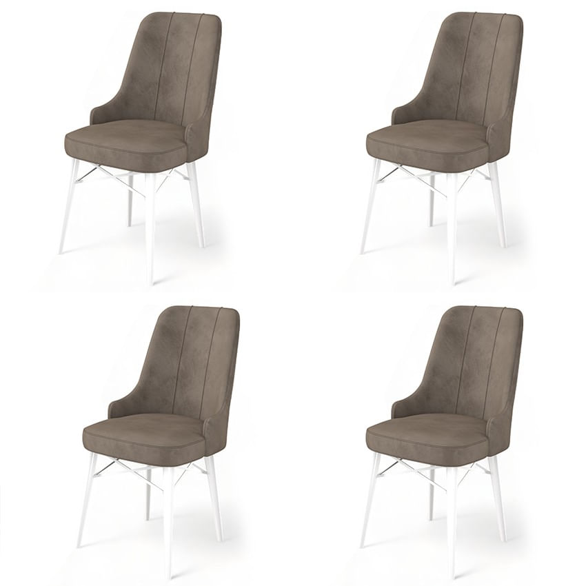 Set scaune, Hanah Home, metal, cappuccino si alb, 46x46x94 cm, 4 bucati — imaginea 3