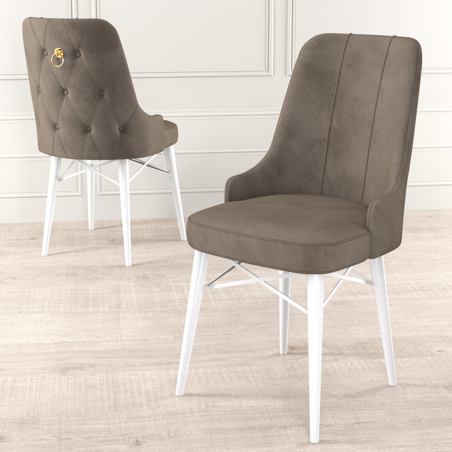 Set scaune, Hanah Home, metal, cappuccino si alb, 46x46x94 cm, 4 bucati — imaginea 4