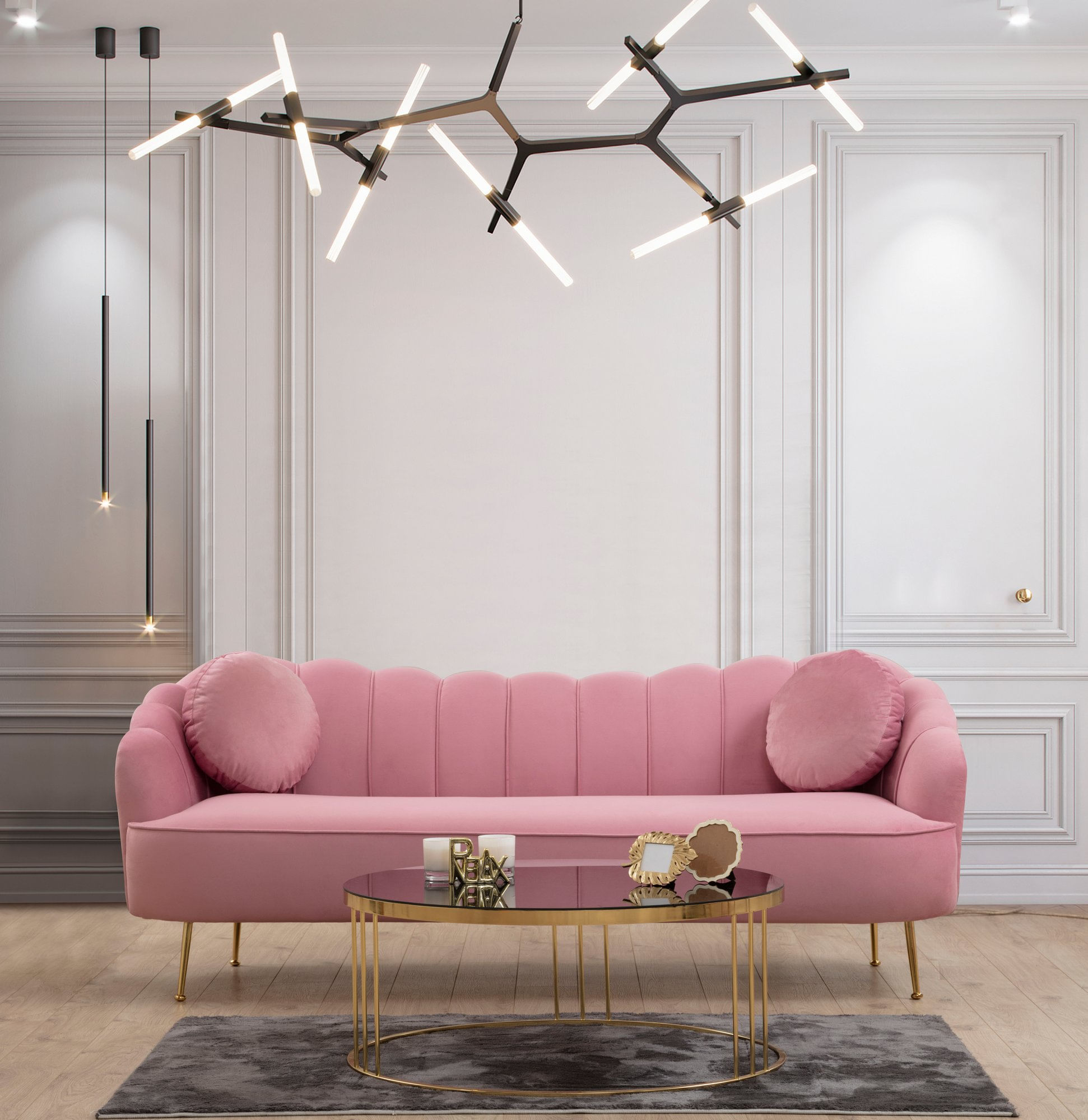 Canapea 3 locuri, Hanah Home, lemn fag si pal, dusty rose, 215x90x80 cm — imaginea 3