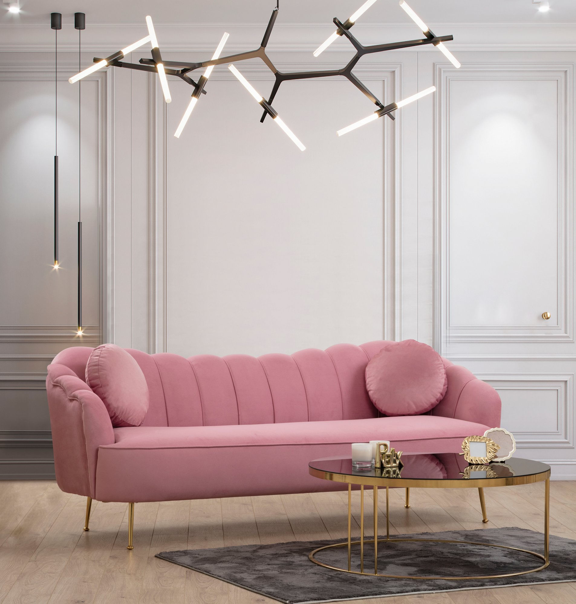 Canapea 3 locuri, Hanah Home, lemn fag si pal, dusty rose, 215x90x80 cm — imaginea 4