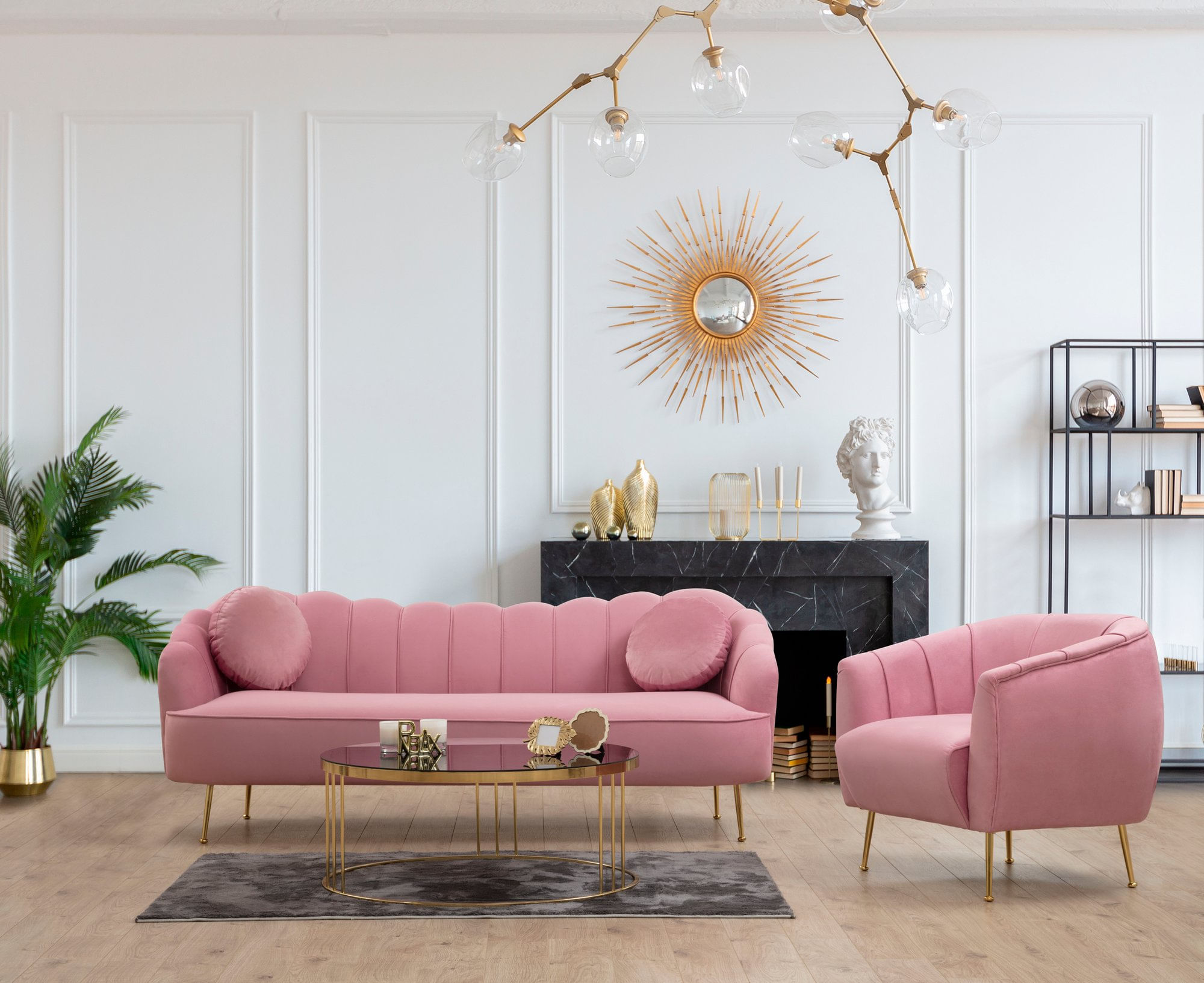 Canapea 3 locuri, Hanah Home, lemn fag si pal, dusty rose, 215x90x80 cm — imaginea 7