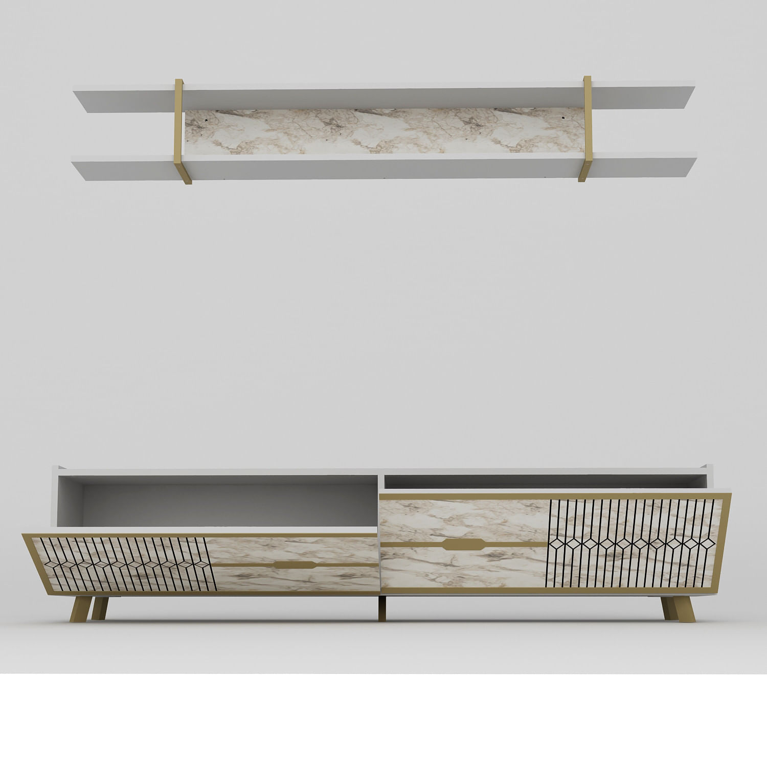 Comoda tv, Hanah Home, pal melaminat, alb, 180x43x37 cm