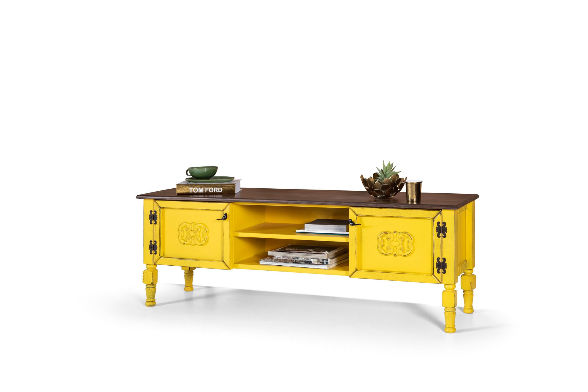 Comoda tv, Hanah Home, mdf, galben, 150x40x50 cm — imaginea 4