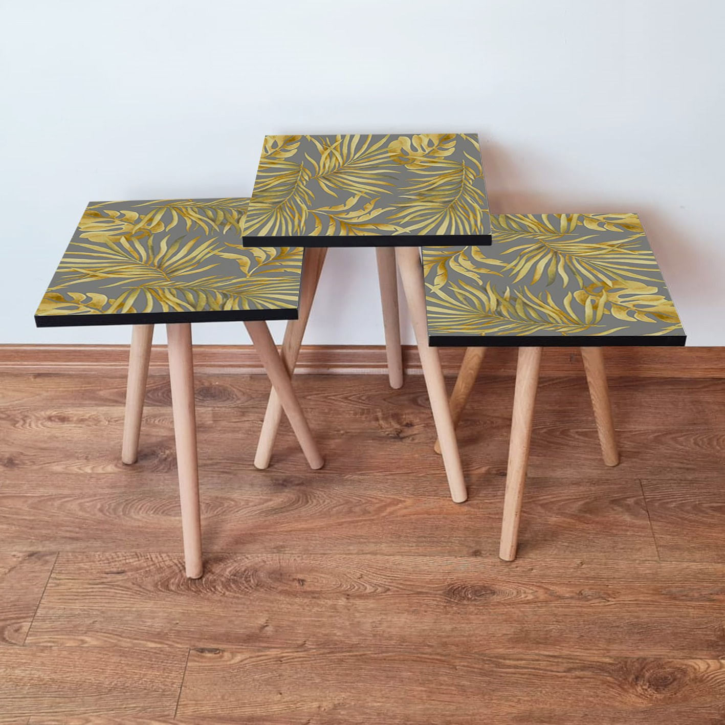 Set masute de cafea, Hanah Home, mdf, gri si galben, 35x35x52 cm