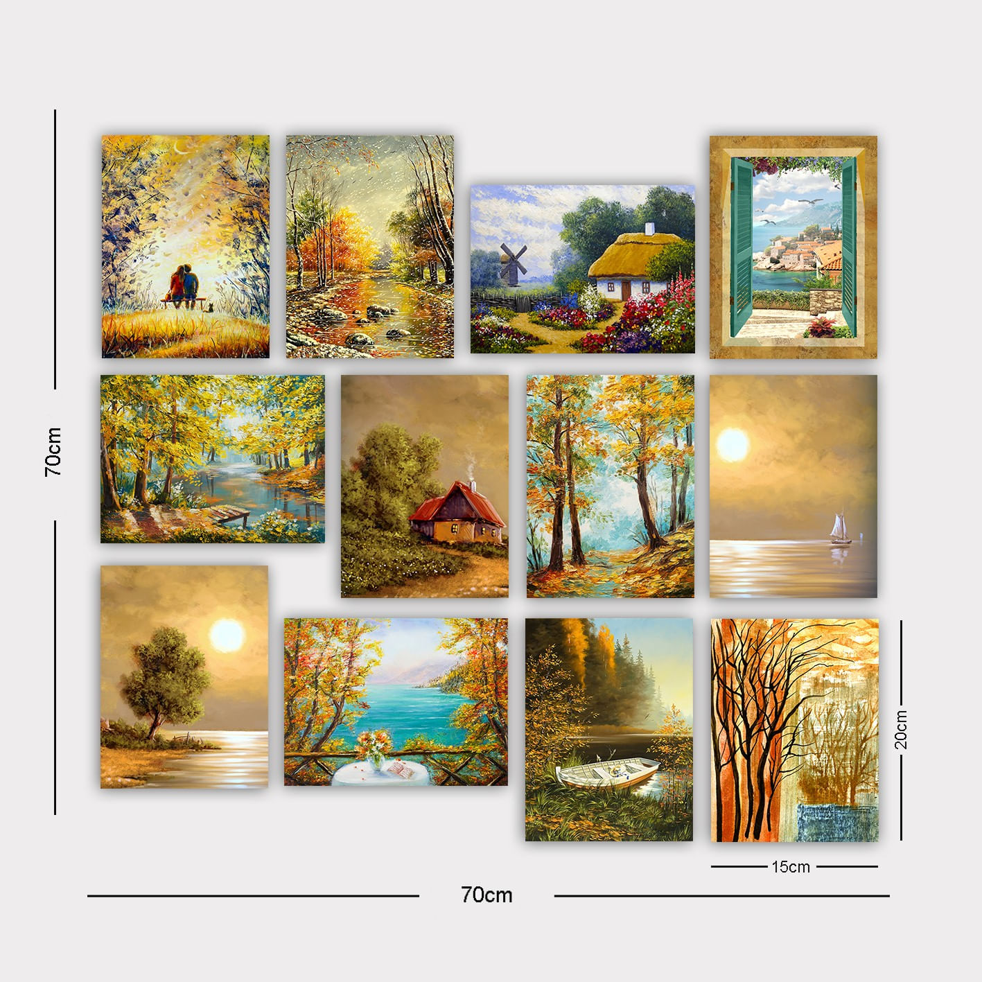 Set tablouri decorative, Wallxpert, mdf, multicolor, 20x15 cm, 12 bucati, 364LUL1459