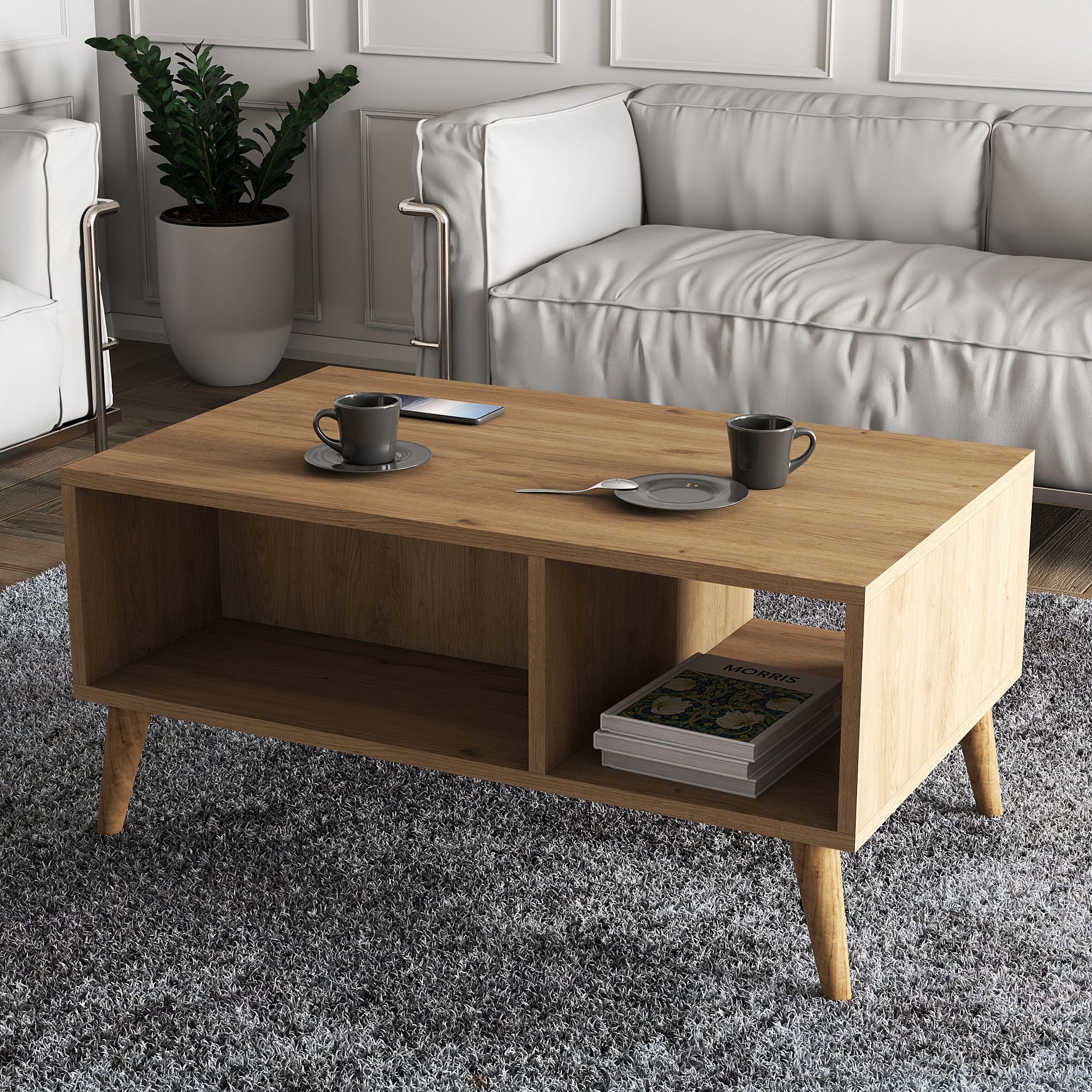 Masa de cafea, Hanah Home, pal melaminat, stejar, 90x41.6x54 cm — imaginea 4