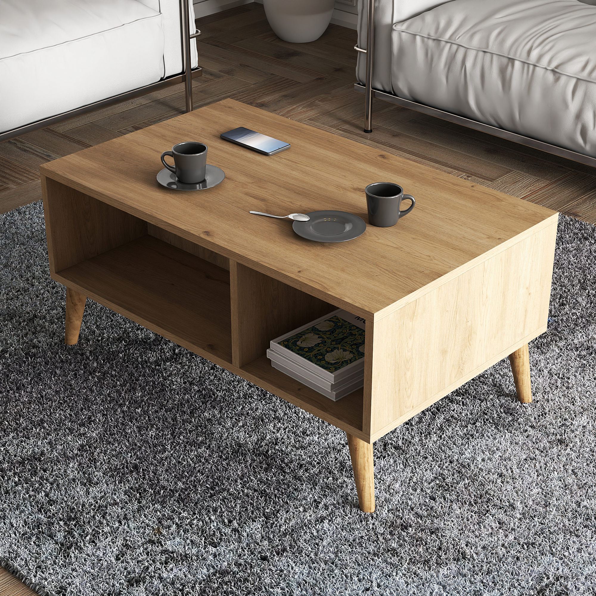 Masa de cafea, Hanah Home, pal melaminat, stejar, 90x41.6x54 cm — imaginea 6