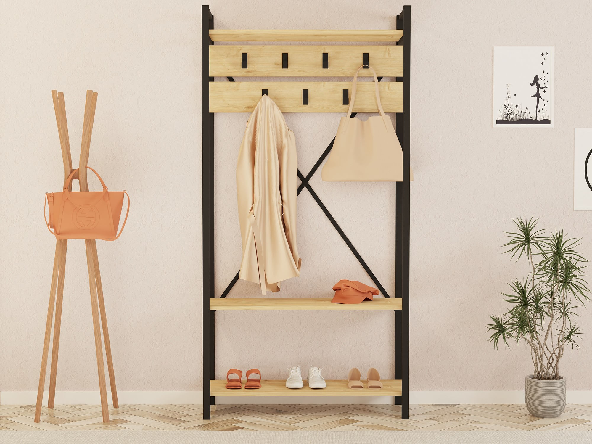 Cuier, Hanah Home, pal melaminat, safir, 90x34x180 cm — imaginea 2