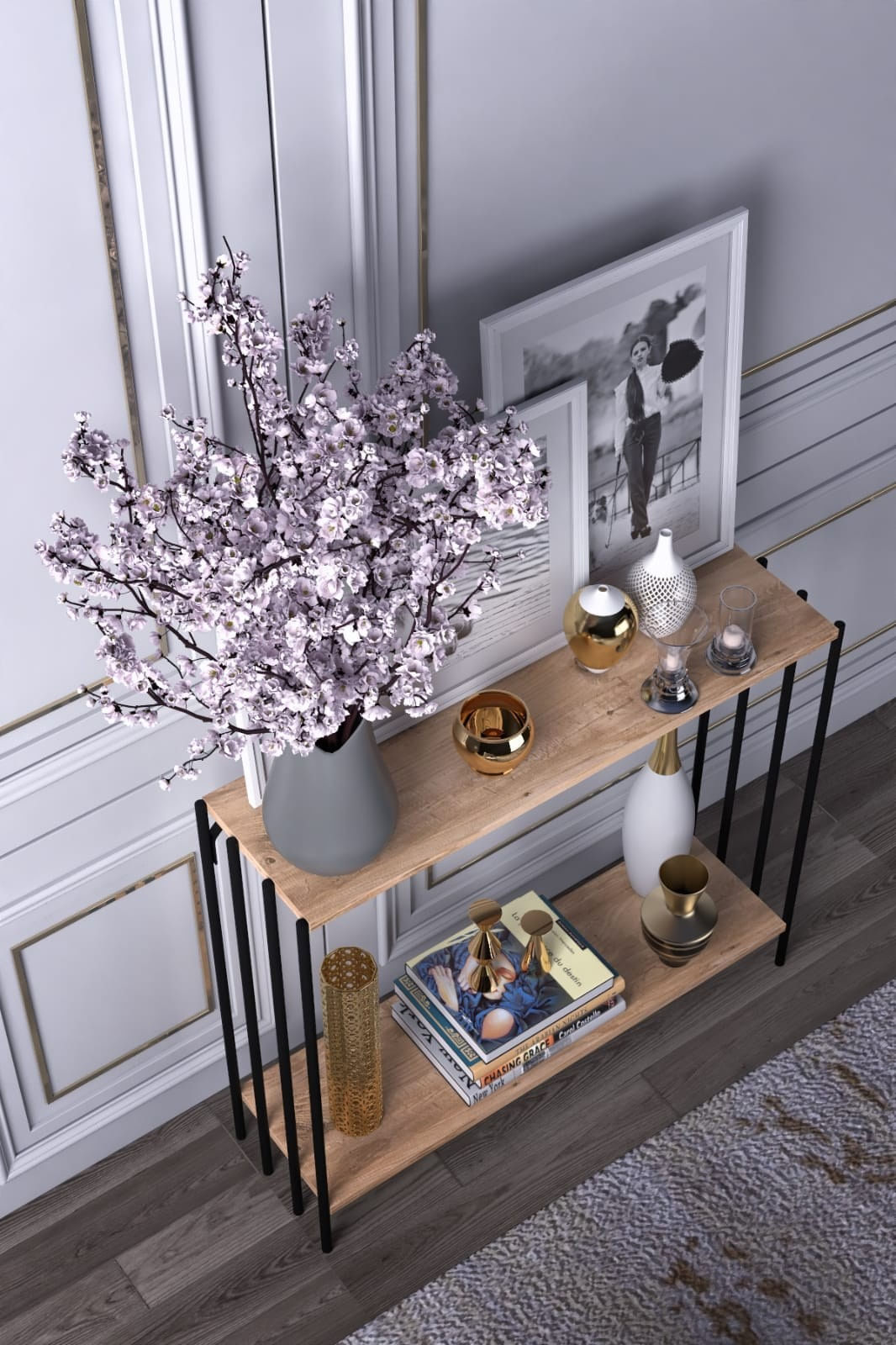 Consola, Hanah Home, pal melaminat, negru si pin atlantic, 90x26x80 cm - 3 | YEO
