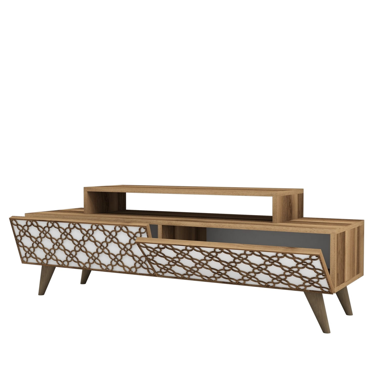 Comoda tv, Hanah Home, pal melaminat, nuc si alb, 140x41.8x48.8 cm — imaginea 5
