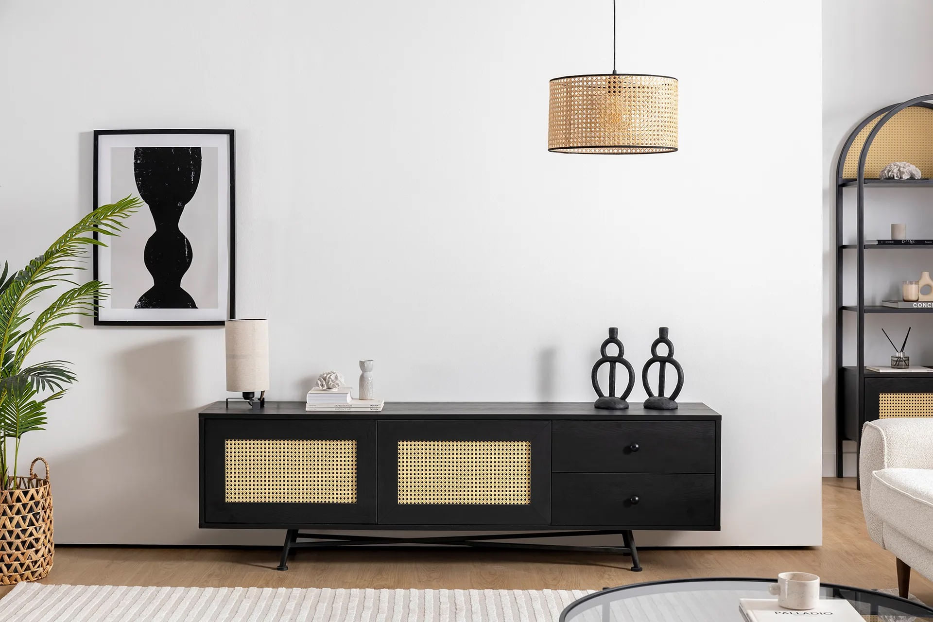Comoda tv, Hanah Home, pal melaminat, negru, 180x40x55 cm — imaginea 2
