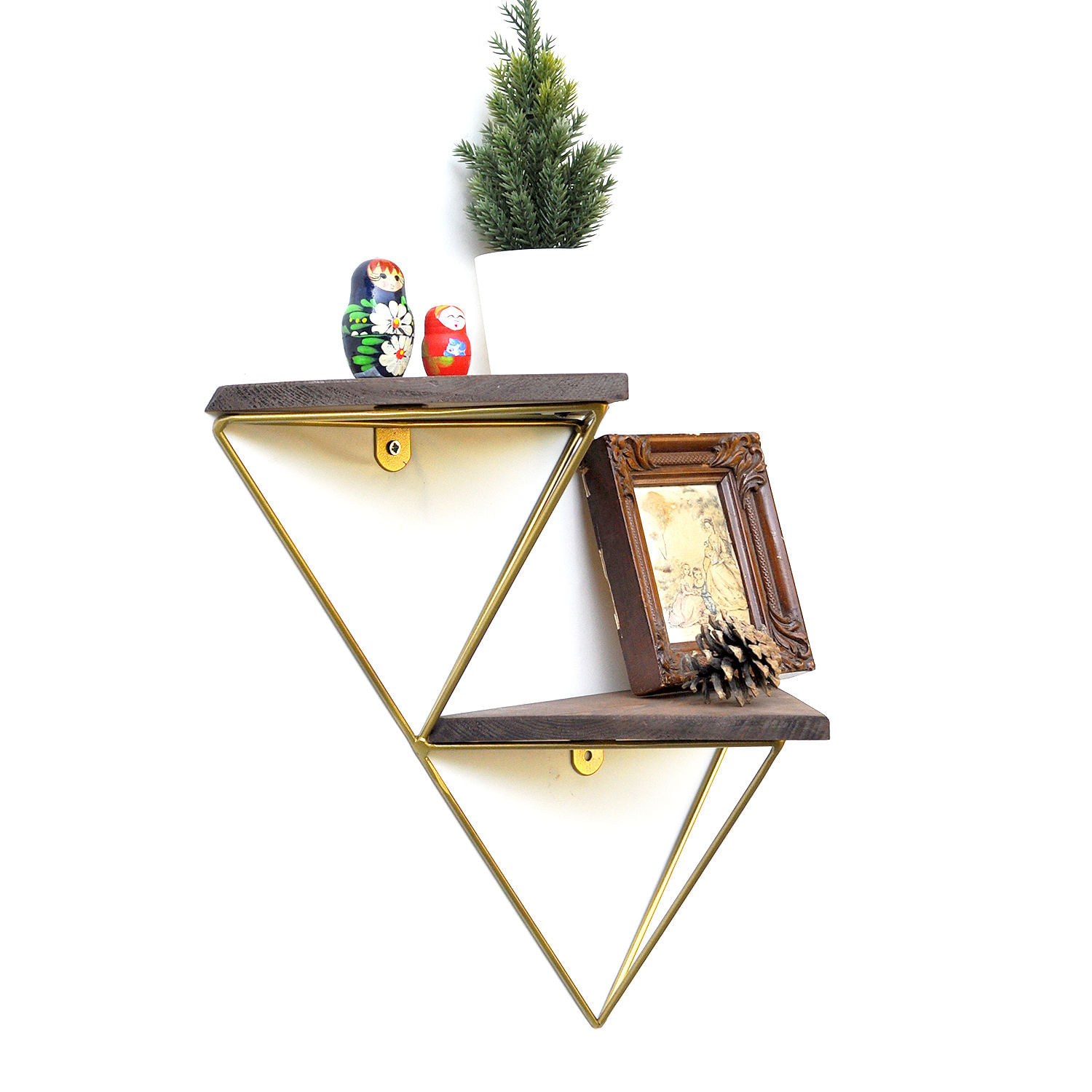 Raft de perete, Hanah Home, lemn masiv, nuc auriu, 30x33x13 cm — imaginea 6