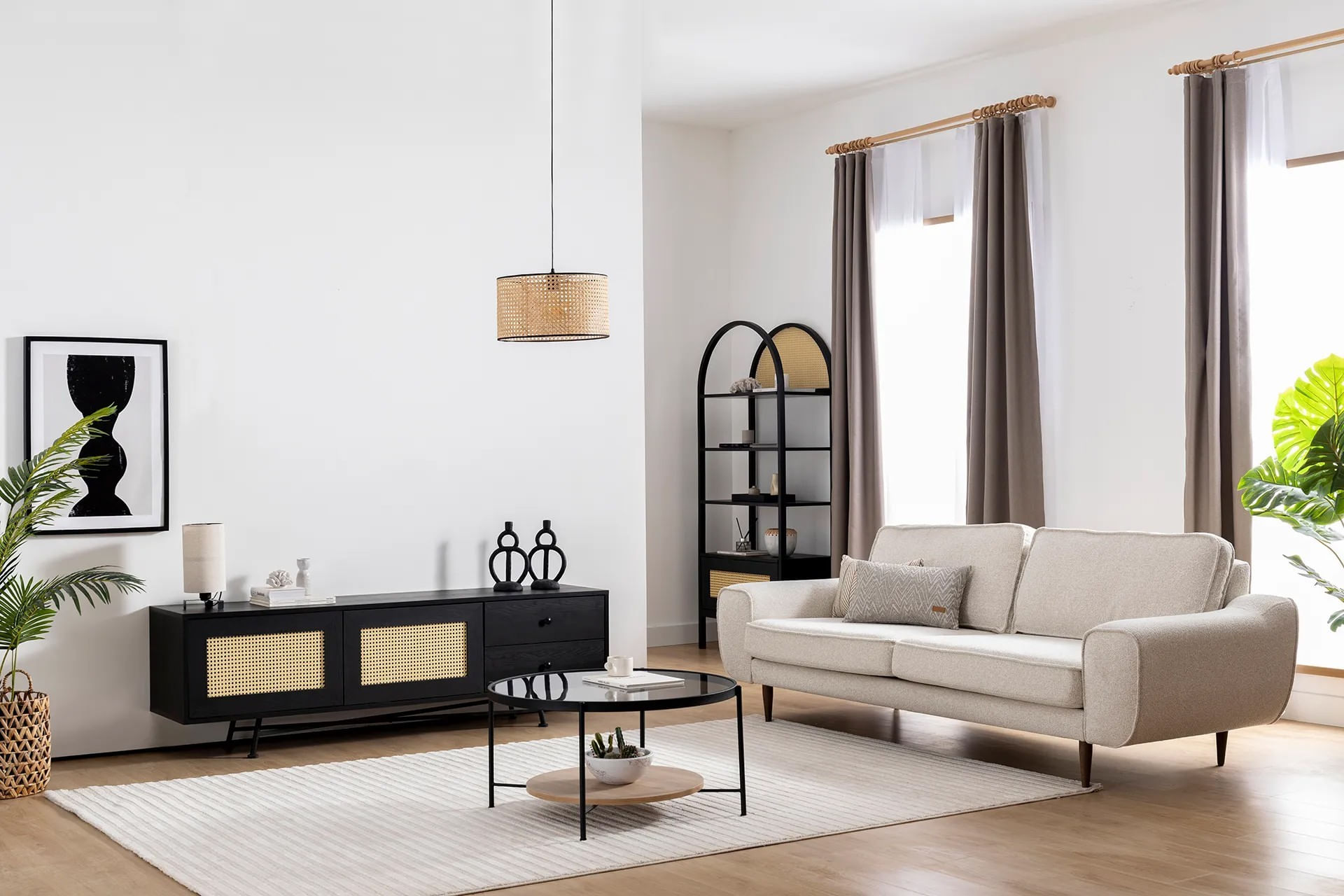 Comoda tv, Hanah Home, pal melaminat, negru, 180x40x55 cm — imaginea 10