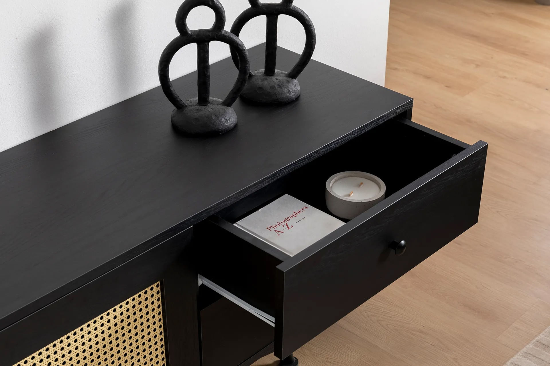 Comoda tv, Hanah Home, pal melaminat, negru, 180x40x55 cm — imaginea 11