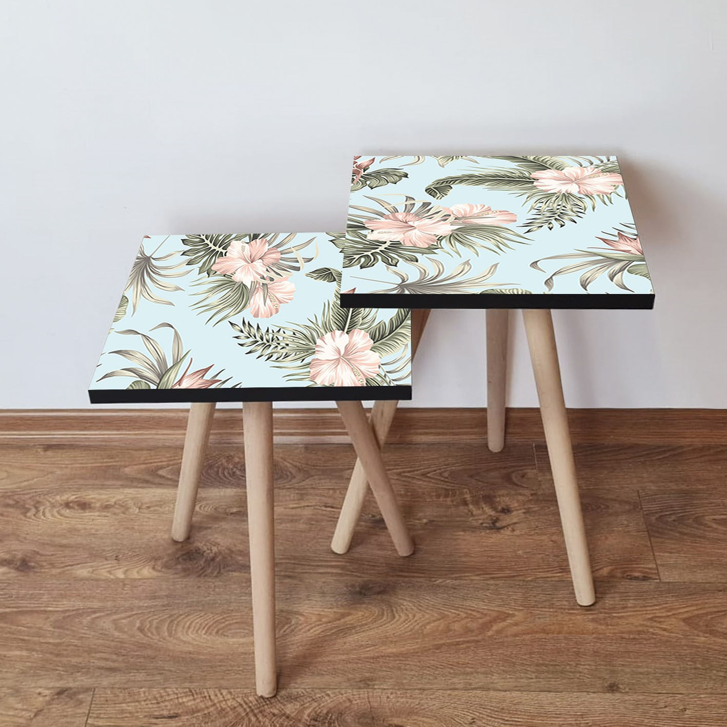 Set masute de cafea, Hanah Home, mdf, albastru verde roz, 35x35x47 cm