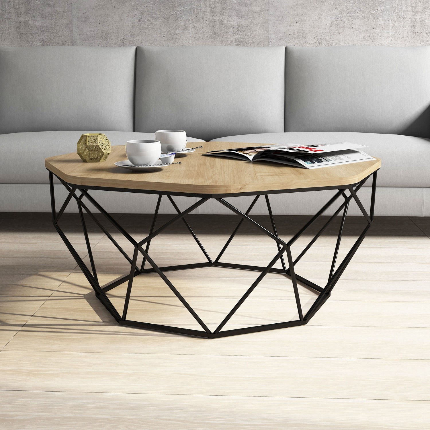 Masuta de cafea, Hanah Home, pal melaminat, stejar, 90x90x38 cm — imaginea 3